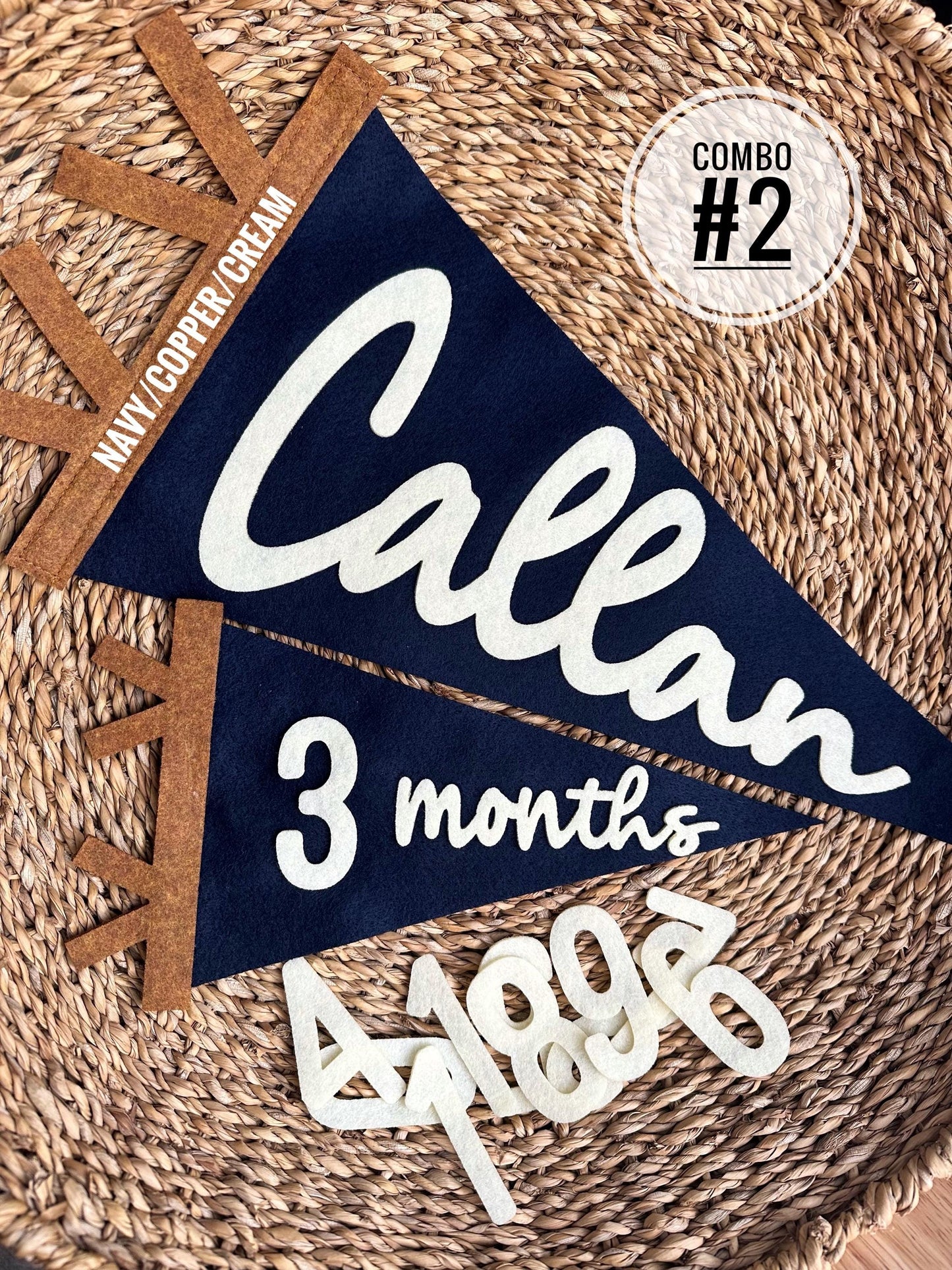 Monthly milestones interchangeable flag for baby photos, newborn photo prop first year, felt neutral pennant, baby shower gift