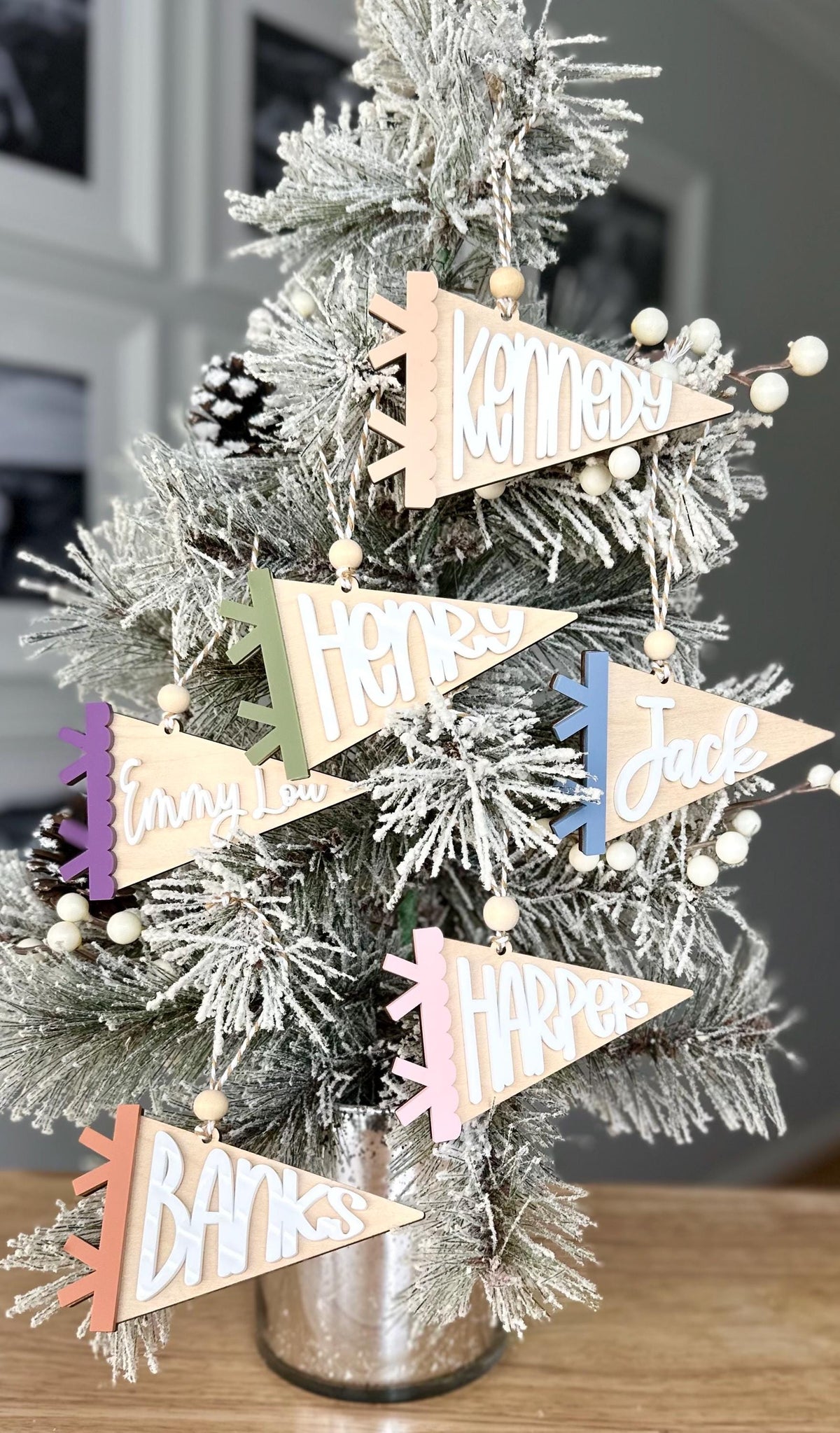 Personalized pennant flag Christmas ornament, 2026 Baby's First Christmas ornament with name, last name customized gift for kids grandkids