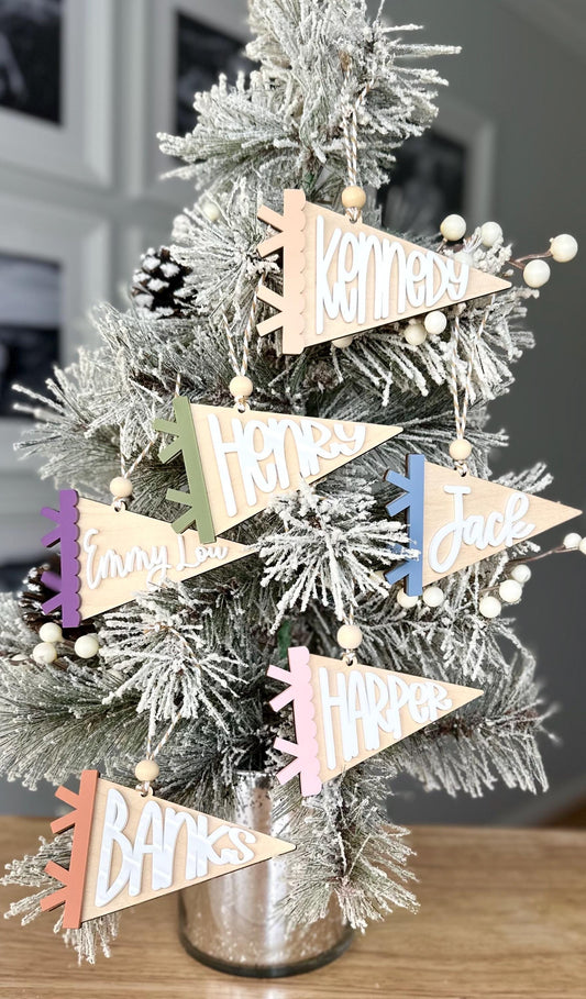 Personalized pennant flag Christmas ornament, 2026 Baby's First Christmas ornament with name, last name customized gift for kids grandkids