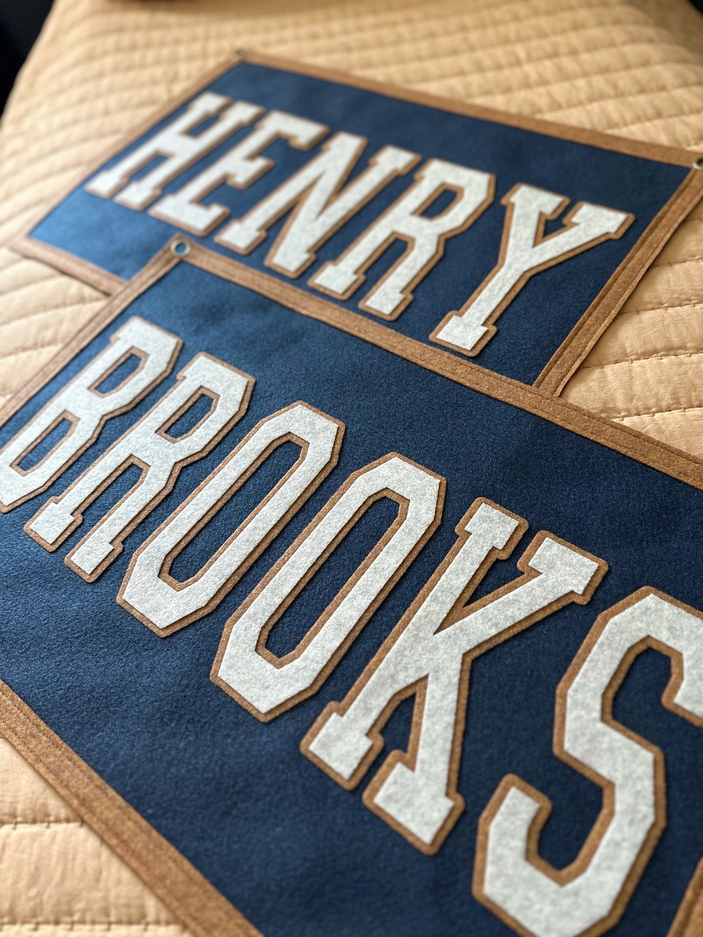 Large felt boy name banner, personalized kids room sign, boys name pennant