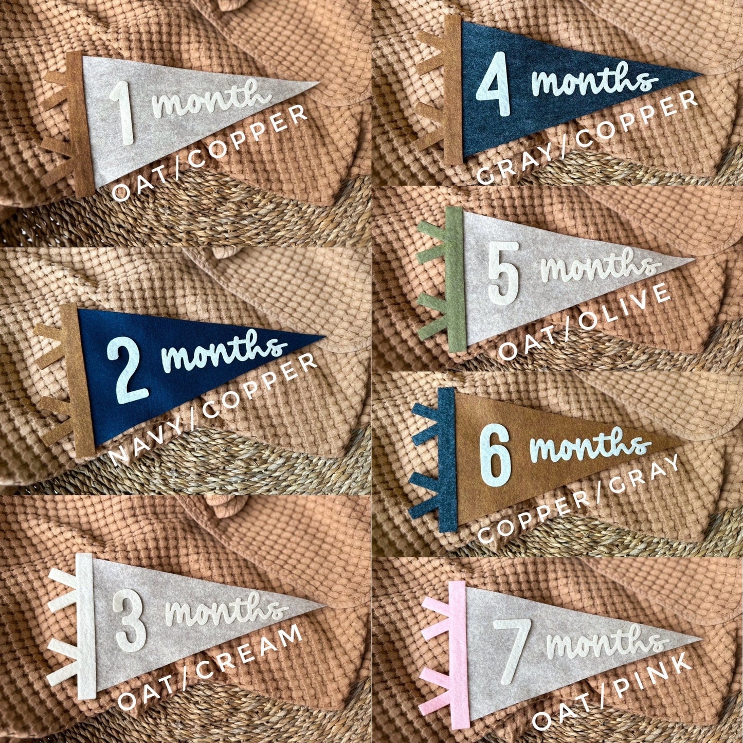 Monthly milestones interchangeable flag for baby photos, newborn photo prop first year, felt neutral pennant, baby shower gift
