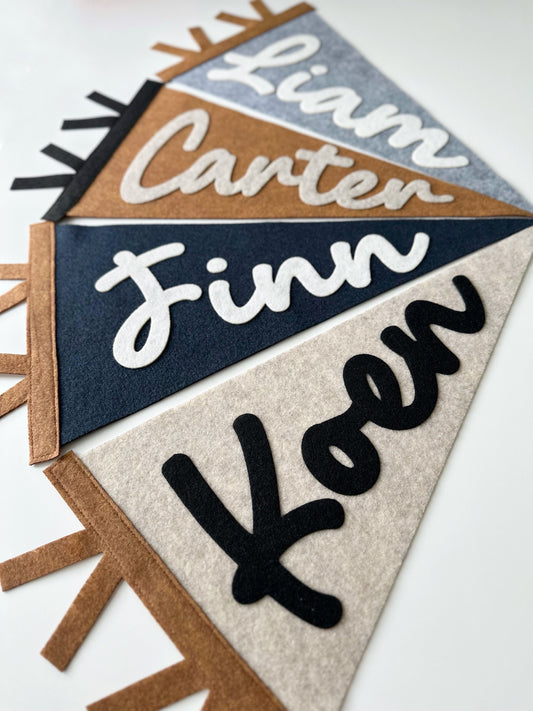 Personalized cursive name pennant flag