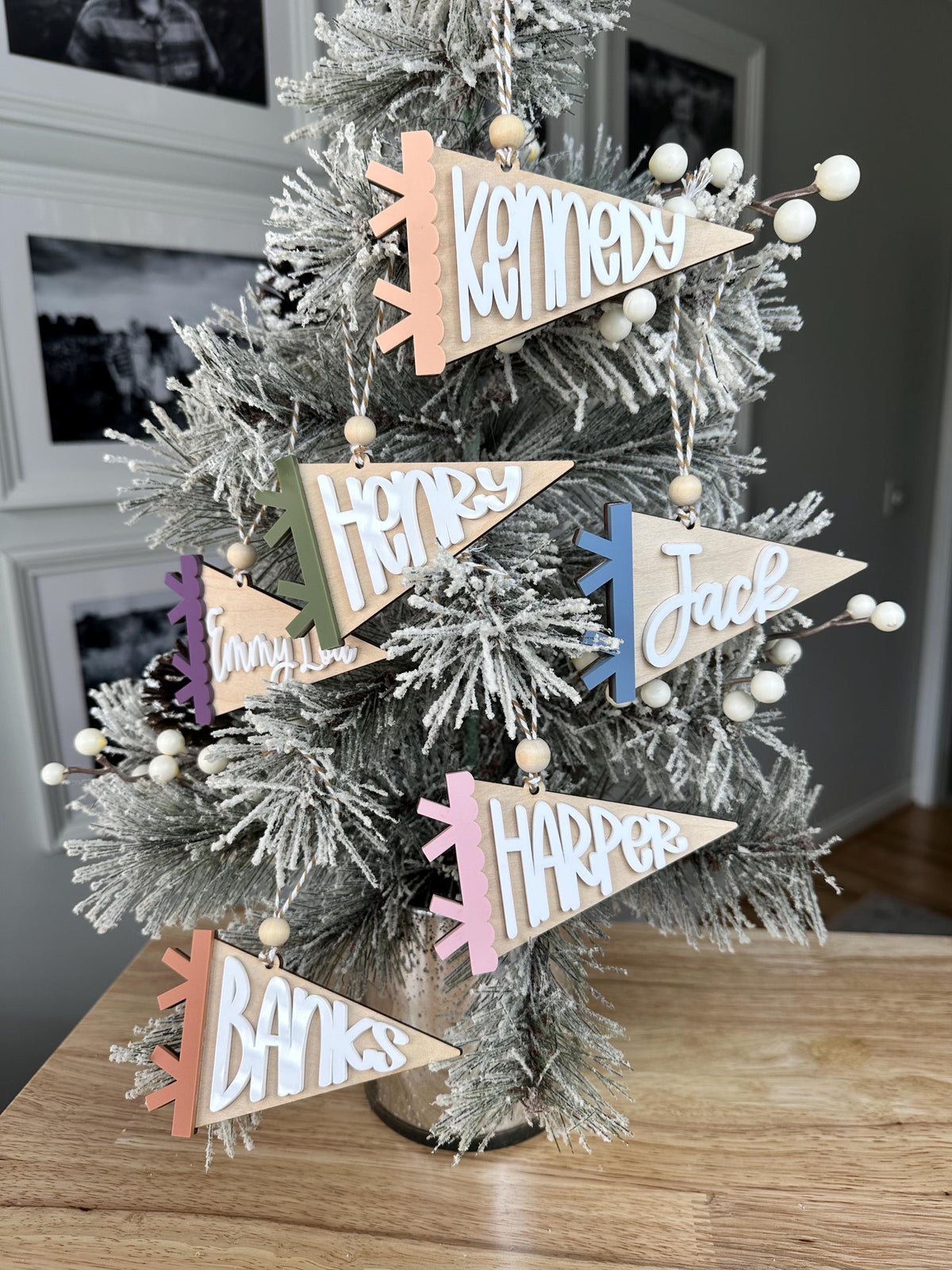 Personalized pennant flag Christmas ornament, 2026 Baby's First Christmas ornament with name, last name customized gift for kids grandkids