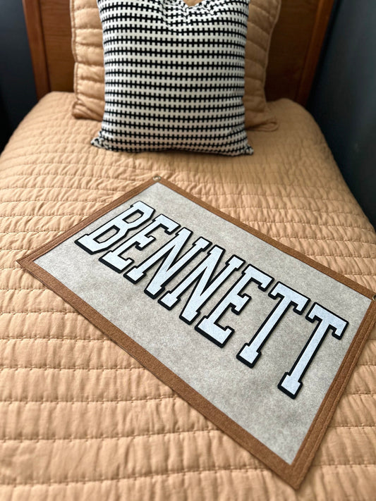 Large felt boy name banner, personalized kids room sign, boys name pennant