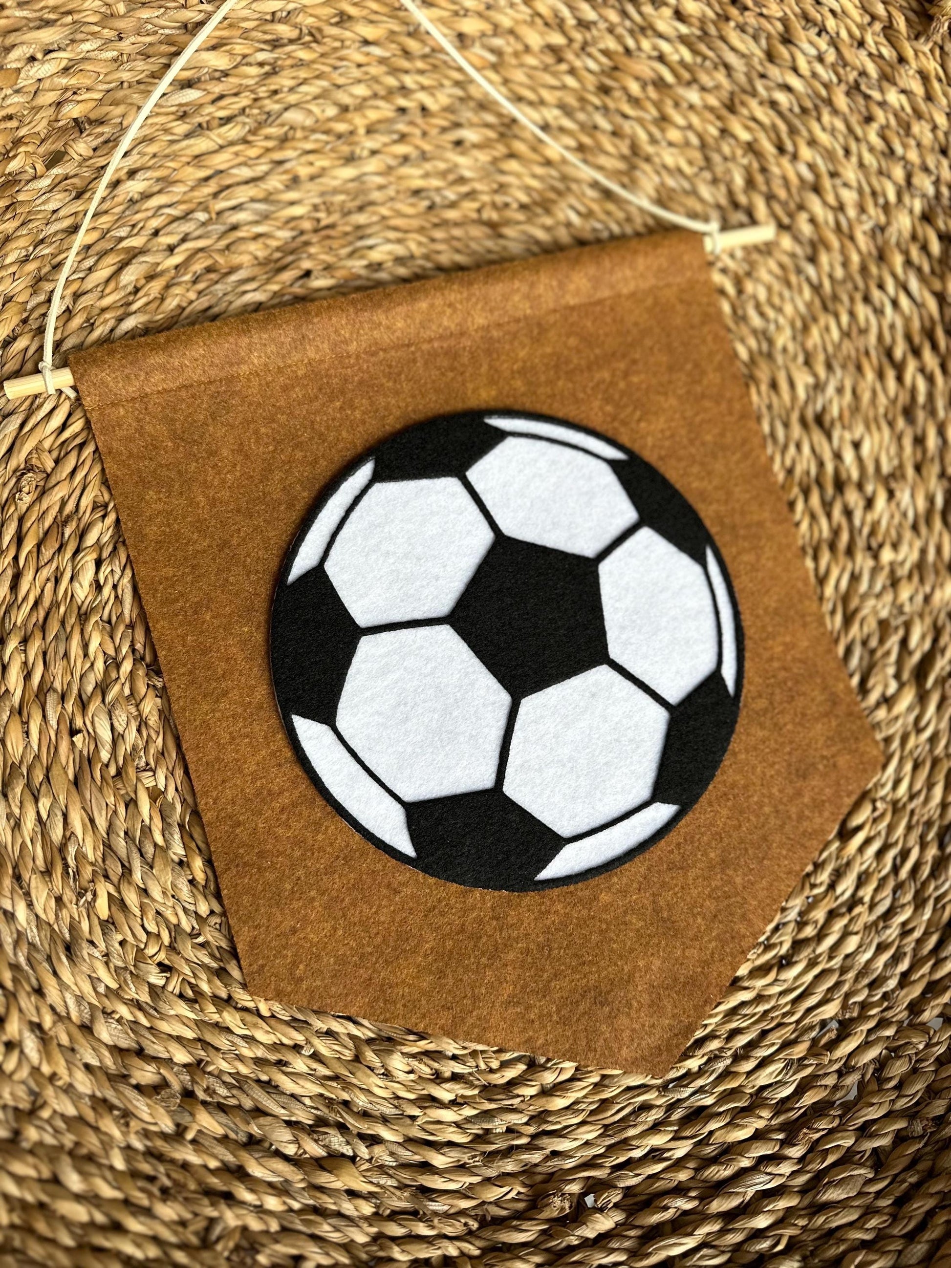 Sports pennant wall hanging for kids room, neutral felt basketball, baseball, football, golf, soccer wall art