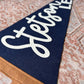 Extra large 38in. custom name felt pennant, over crib name flag, personalized wall decor for boy or girl, neutral nursery decor name sign