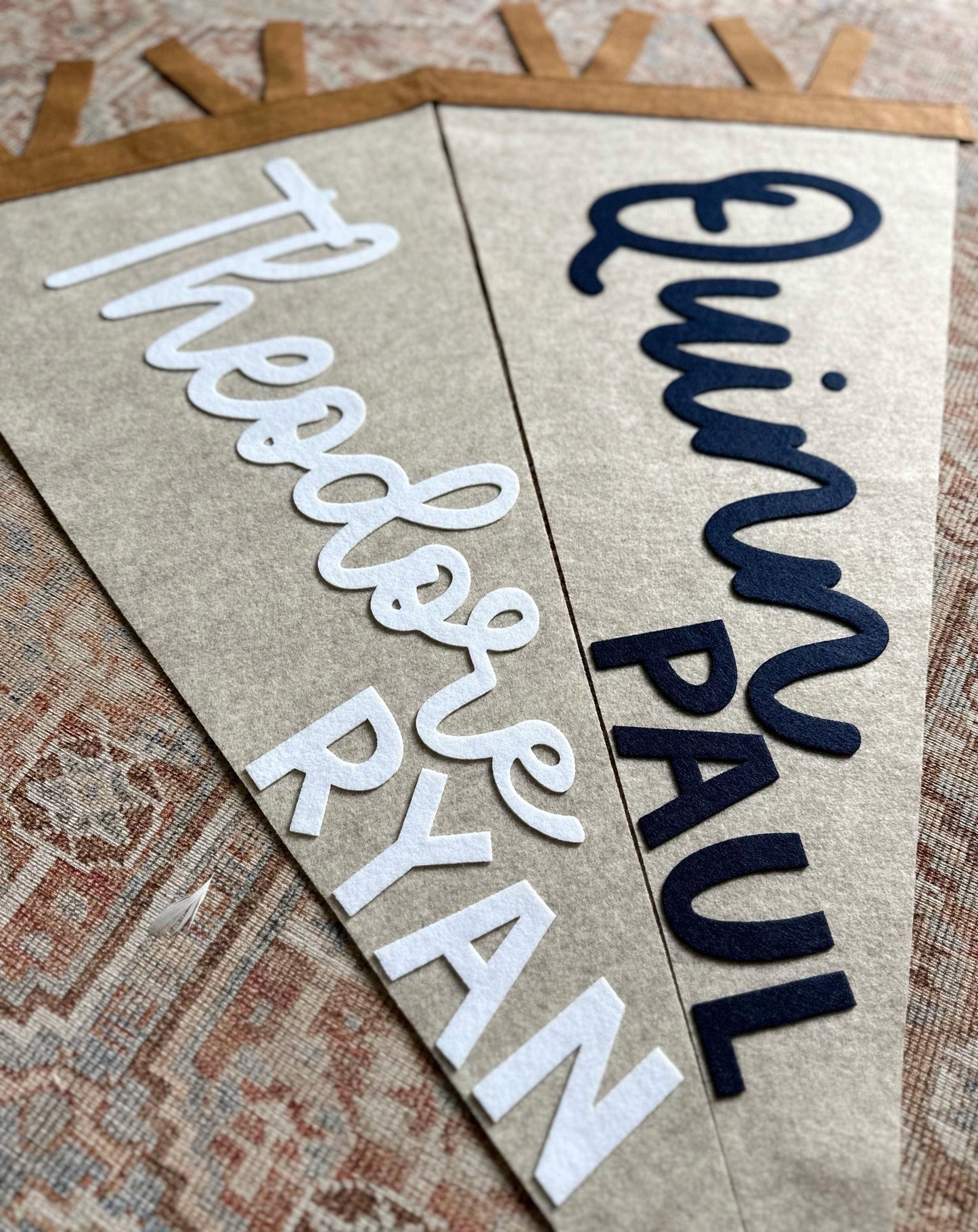 Large 30 inch custom name felt pennant, over crib name flag, personalized wall decor for boy or girl, neutral nursery decor name sign
