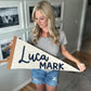 Large 30 inch custom name felt pennant, over crib name flag, personalized wall decor for boy or girl,  neutral nursery decor name sign