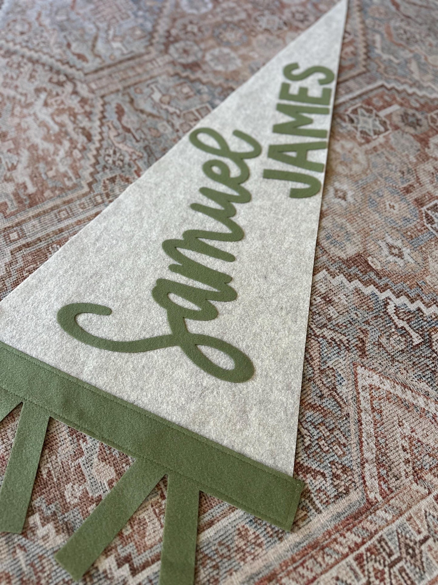 Extra large 38in. custom name felt pennant, over crib name flag, personalized wall decor for boy or girl, neutral nursery decor name sign