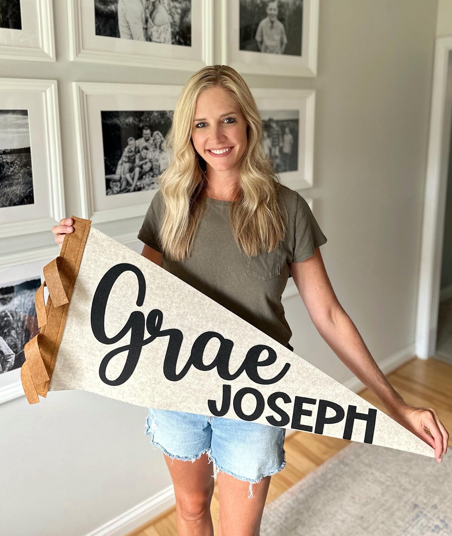 Extra large 38in. custom name felt pennant, over crib name flag, personalized wall decor for boy or girl, neutral nursery decor name sign