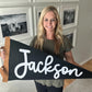Extra large 38in. custom name felt pennant, over crib name flag, personalized wall decor for boy or girl, neutral nursery decor name sign
