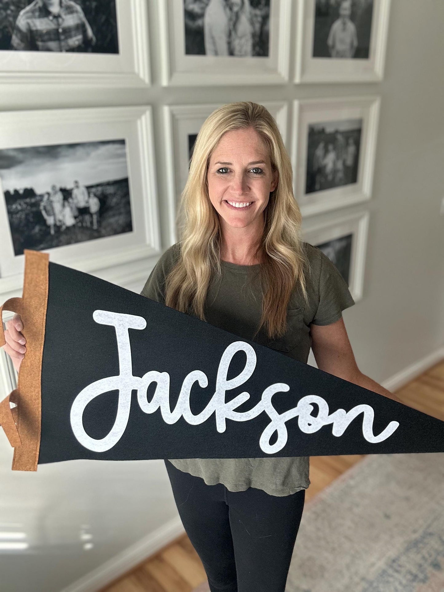Extra large 38in. custom name felt pennant, over crib name flag, personalized wall decor for boy or girl, neutral nursery decor name sign