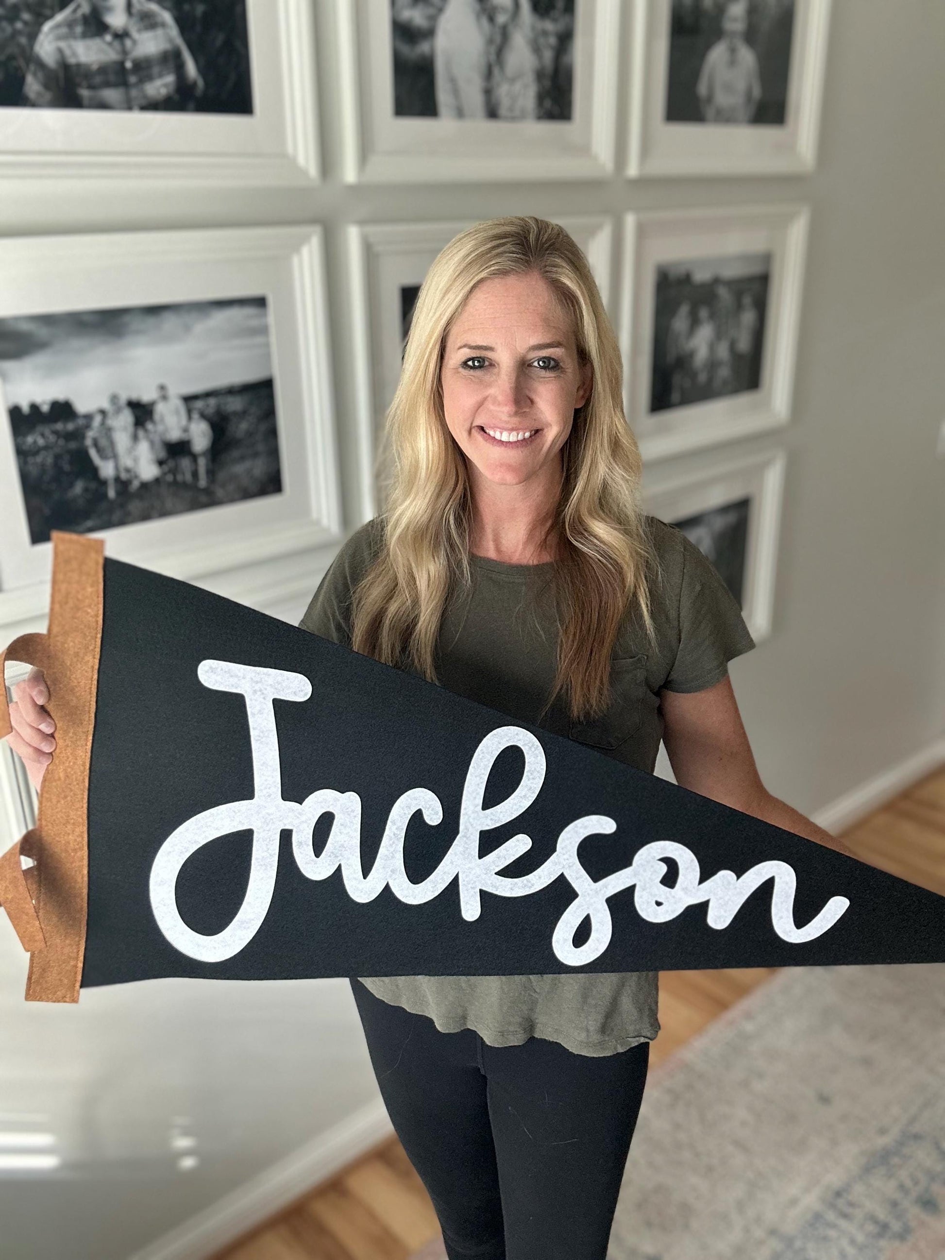 Extra large 38in. custom name felt pennant, over crib name flag, personalized wall decor for boy or girl, neutral nursery decor name sign