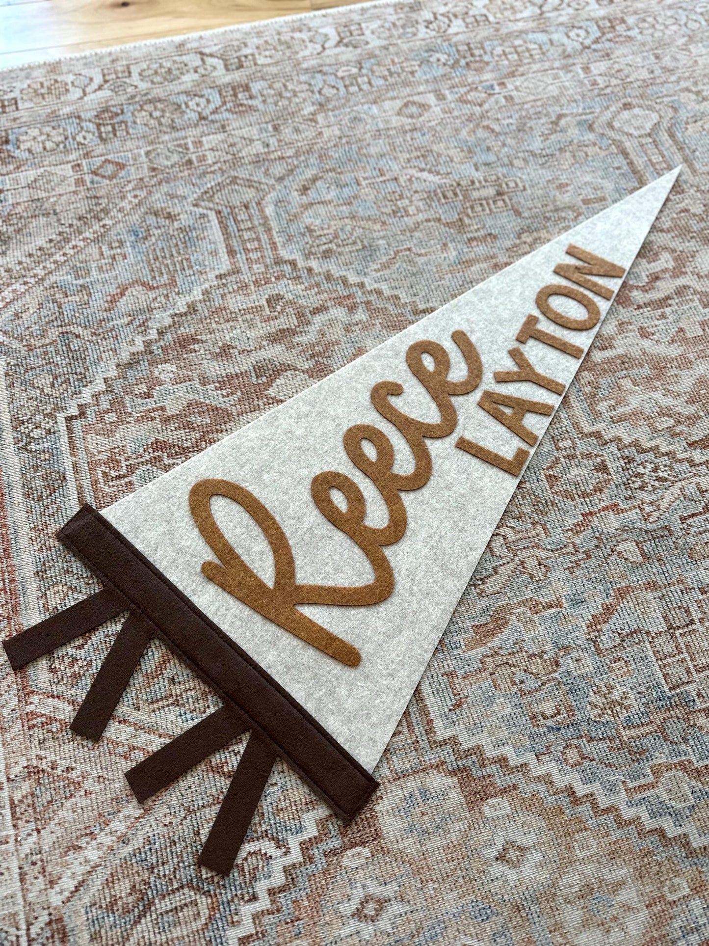 Large 30 inch custom name felt pennant, over crib name flag, personalized wall decor for boy or girl, neutral nursery decor name sign