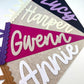 Personalized scalloped name pennant flag for girls room, custom felt name banner for new baby gift,  neutral nursery name sign for girl