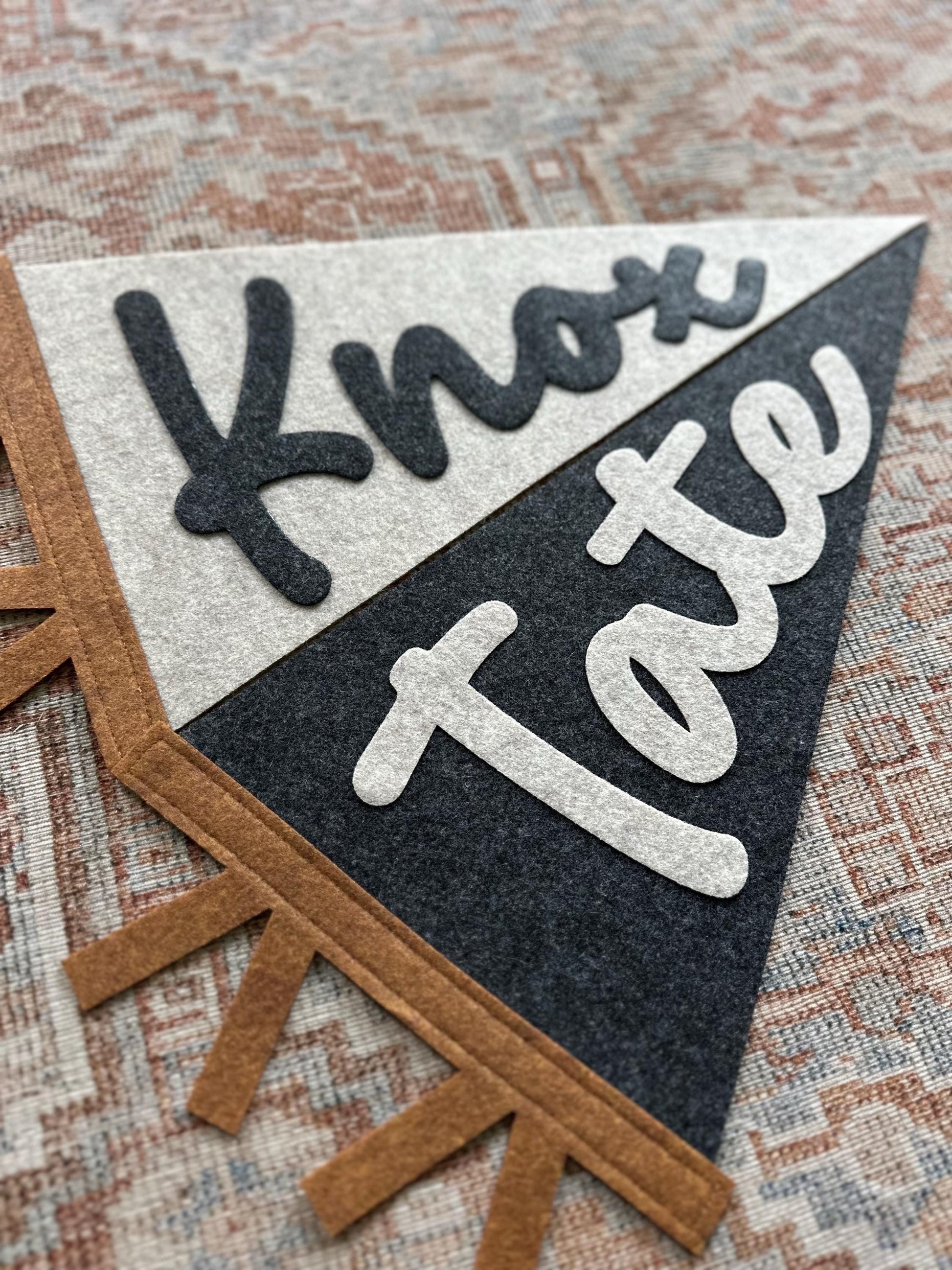 Custom felt name pennant, personalized baby gift, neutral nursery flag, playroom decor