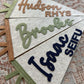 Custom felt name pennant, personalized baby gift, neutral nursery flag, playroom decor