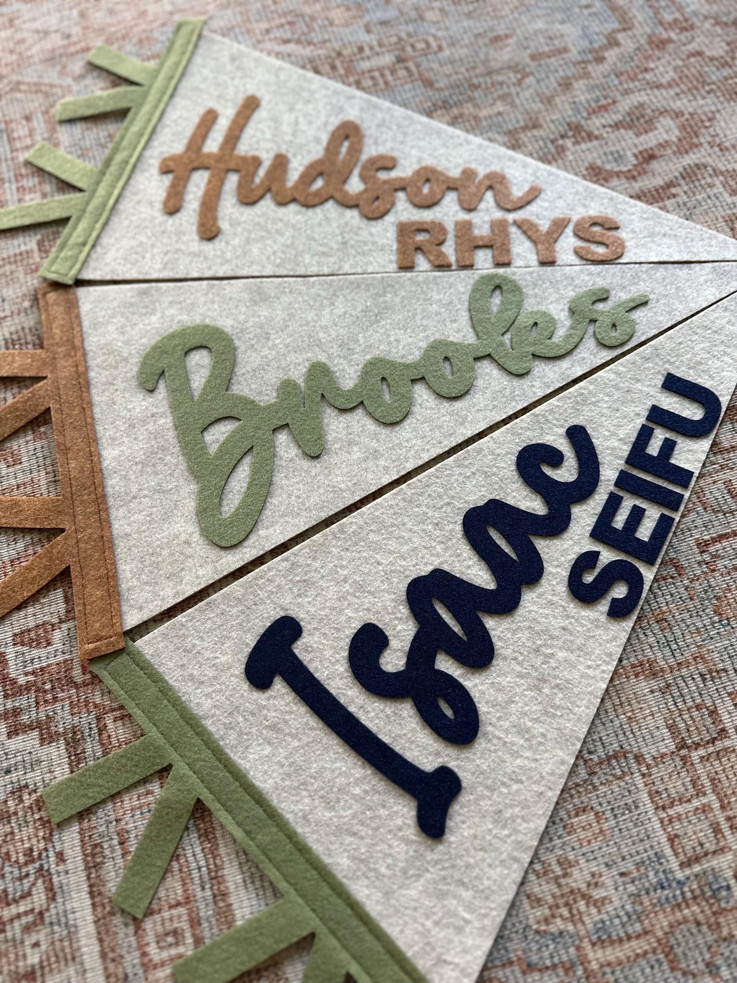 Custom felt name pennant, personalized baby gift, neutral nursery flag, playroom decor