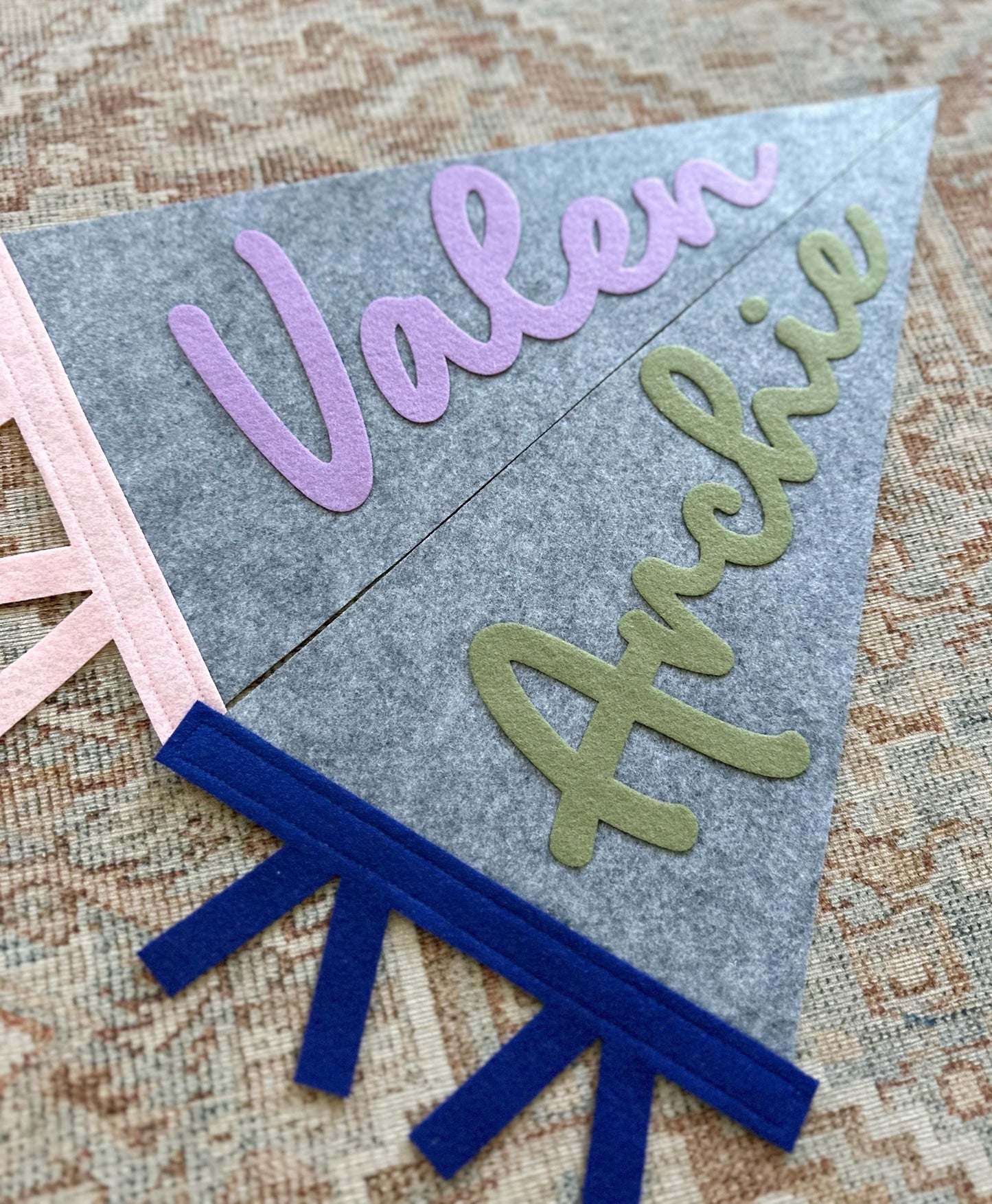 Custom felt name pennant, personalized baby gift, neutral nursery flag, playroom decor