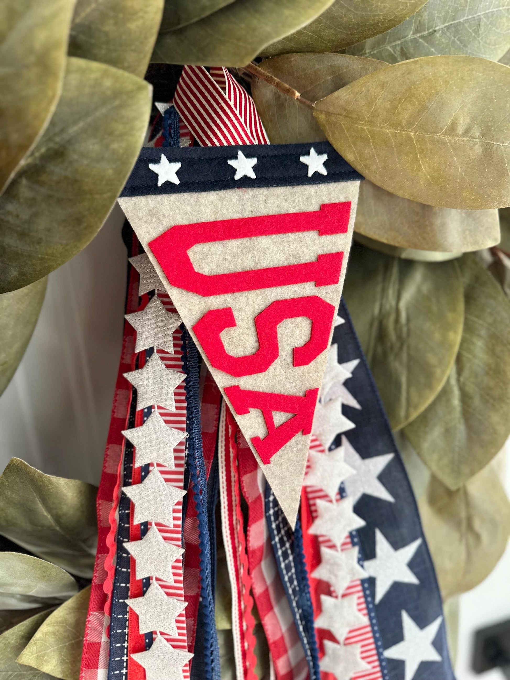 USA pennant flag, red white and blue American Flag, Fourth of July door decor, patriotic summer felt flag
