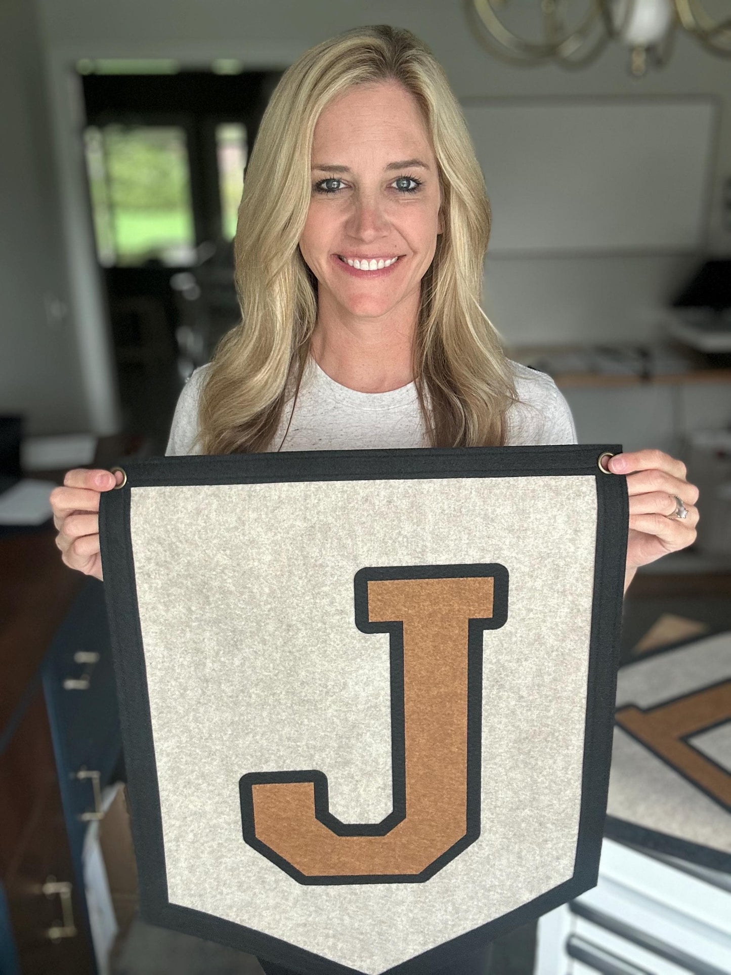 Custom initial pennant, personalized baby gift, neutral nursery decor, personalized baby flag for kids room
