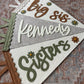 Scalloped name felt pennant for girl room, big sister flag for photos, little girl shared room wall art with flowers
