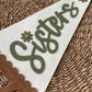 Scalloped name felt pennant for girl room, big sister flag for photos, little girl shared room wall art with flowers