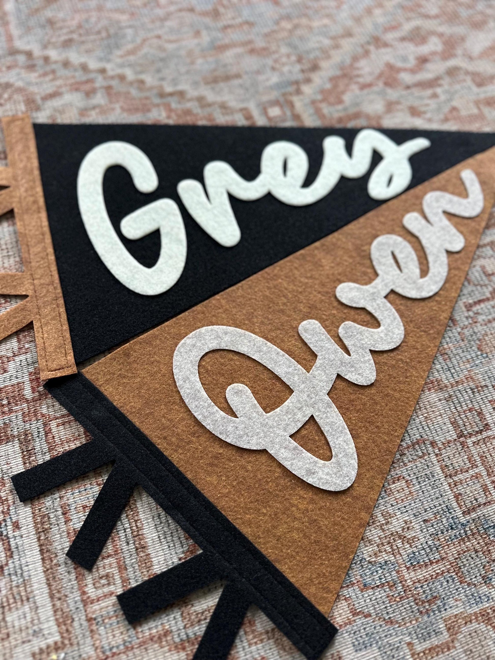 Custom felt name pennant, personalized baby gift, neutral nursery flag, playroom decor