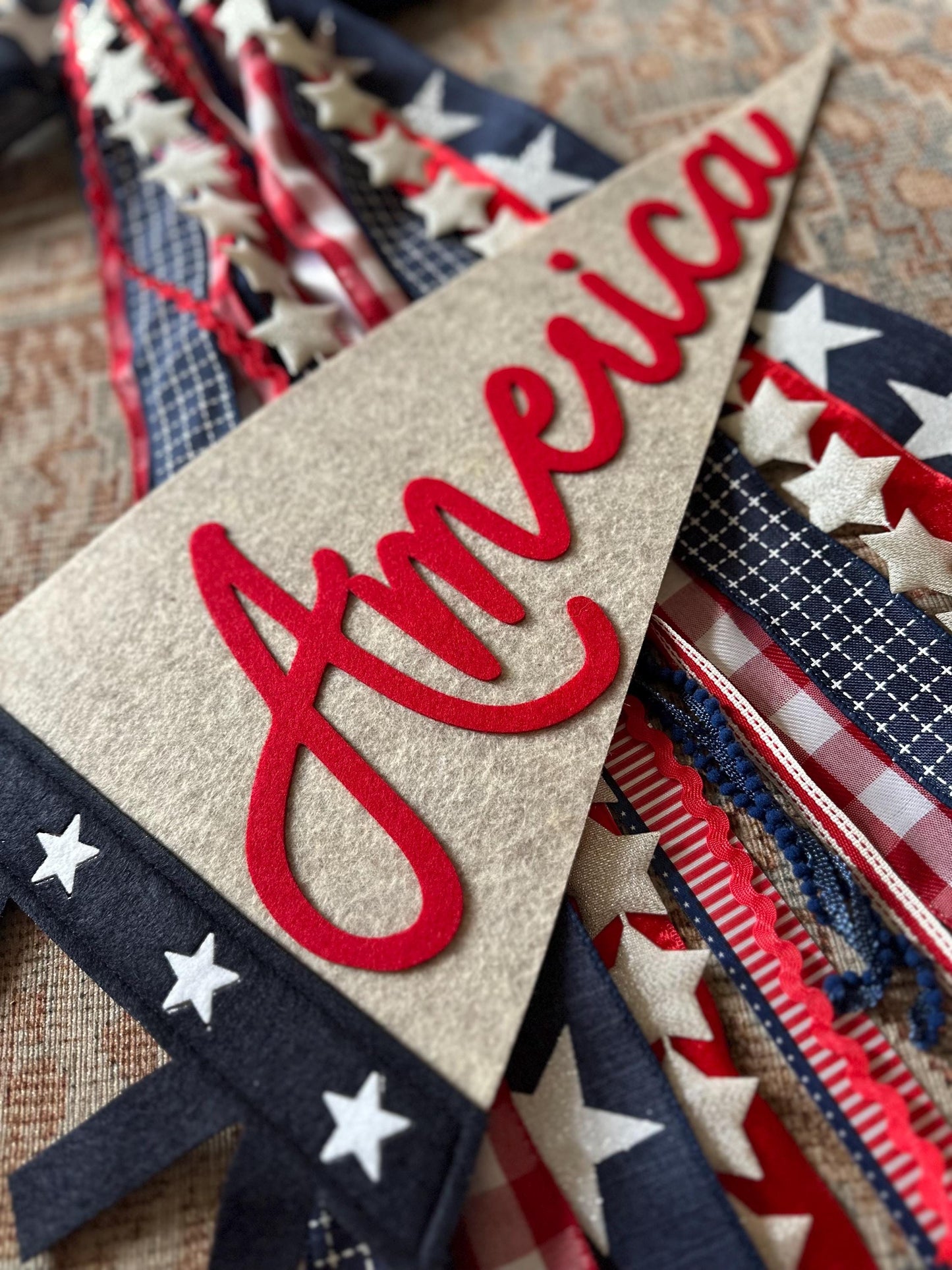 America vintage pennant flag, red white and blue American decor, Fourth of July door decor, patriotic summer felt flag