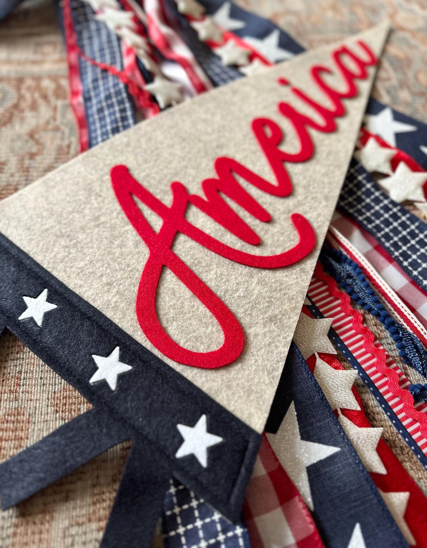 America vintage pennant flag, red white and blue American decor, Fourth of July door decor, patriotic summer felt flag