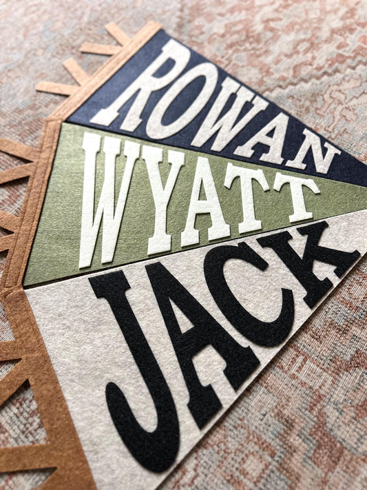 Custom PRINTED BLOCK name pennant, personalized baby gift,  neutral nursery decor, personalized baby boy girl name flag, felt pennant