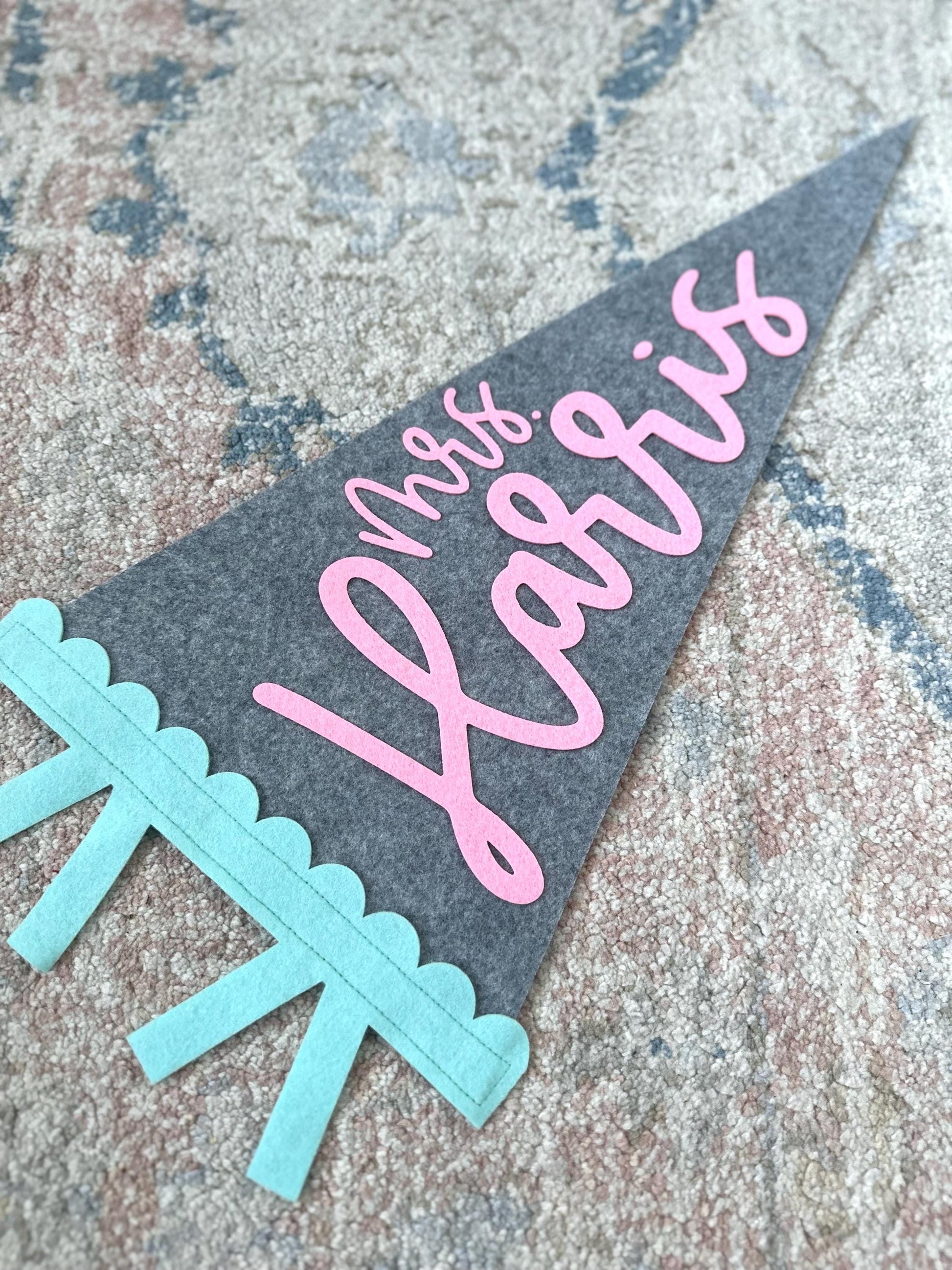 Teacher custom name pennant, personalized teacher gift for classroom door, 18" name flag gift from student