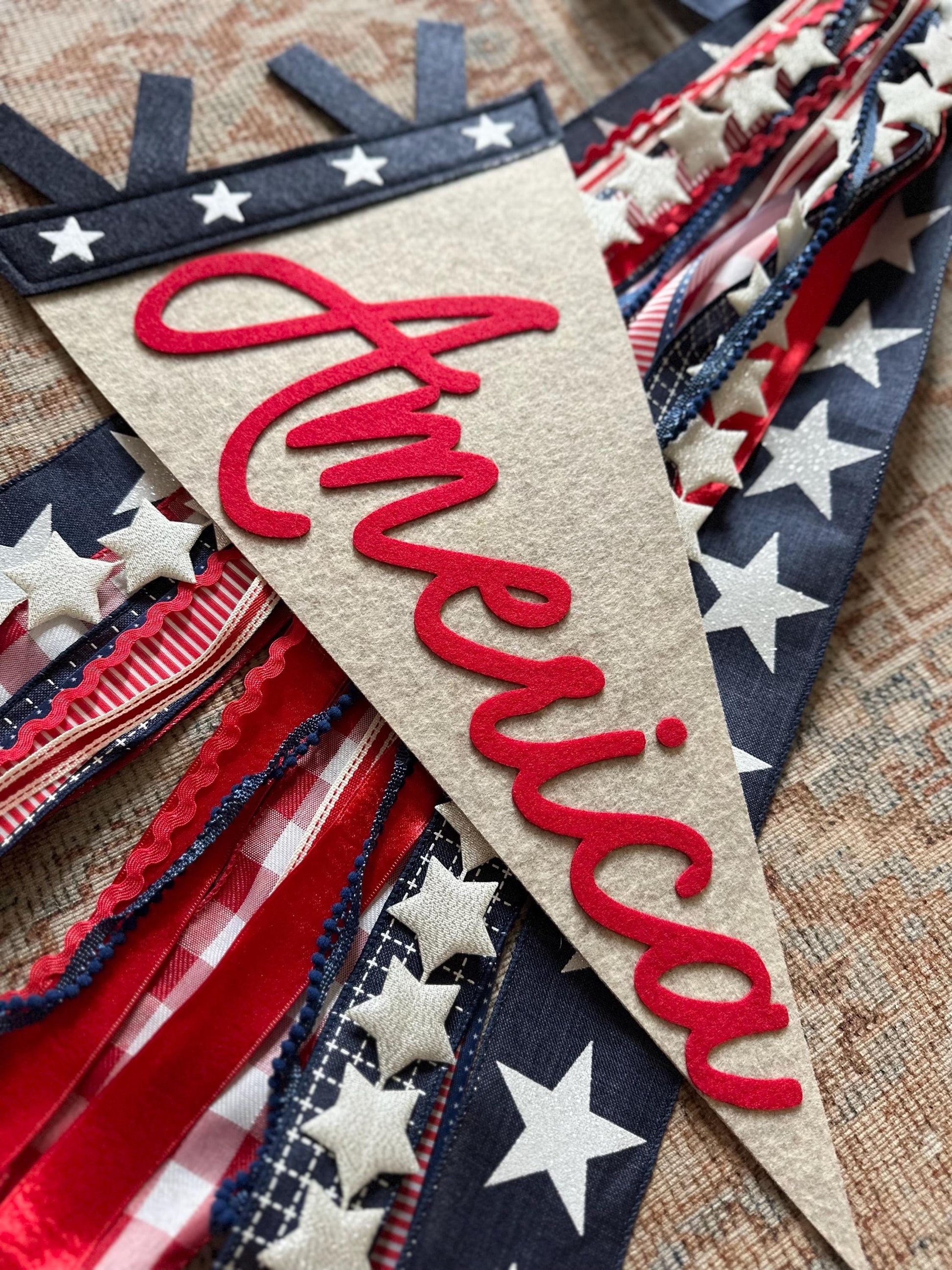 America vintage pennant flag, red white and blue American decor, Fourth of July door decor, patriotic summer felt flag