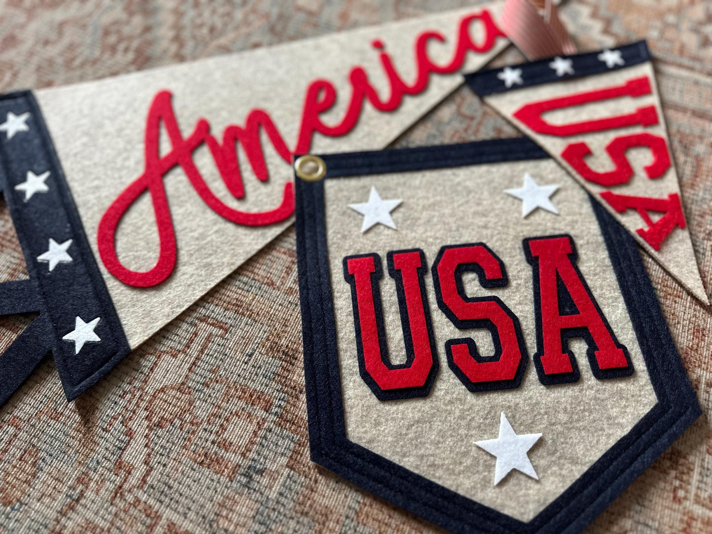America vintage pennant flag, red white and blue American decor, Fourth of July door decor, patriotic summer felt flag