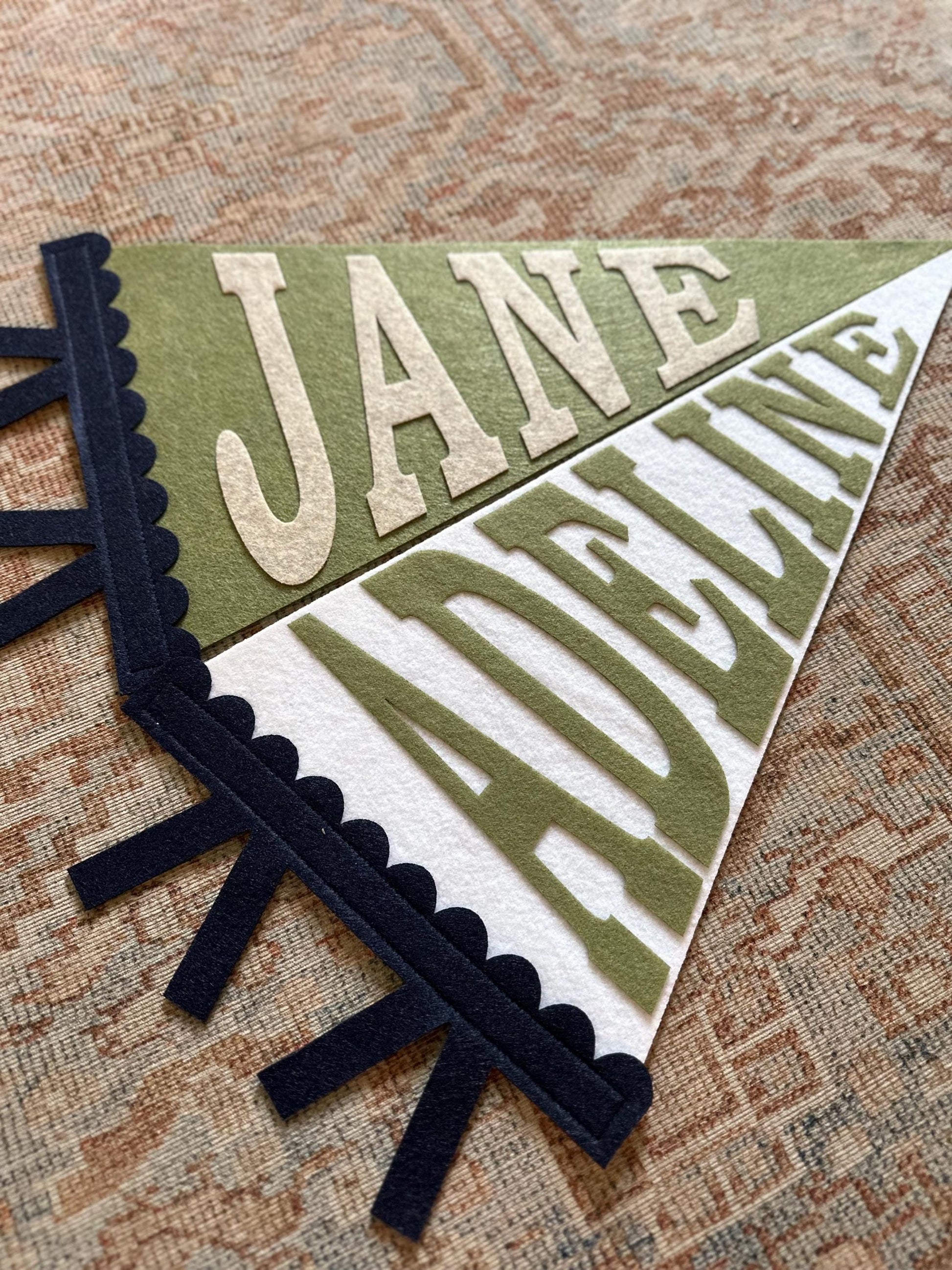 Custom PRINTED BLOCK name pennant, personalized baby gift, neutral nursery decor, personalized baby boy girl name flag, felt pennant