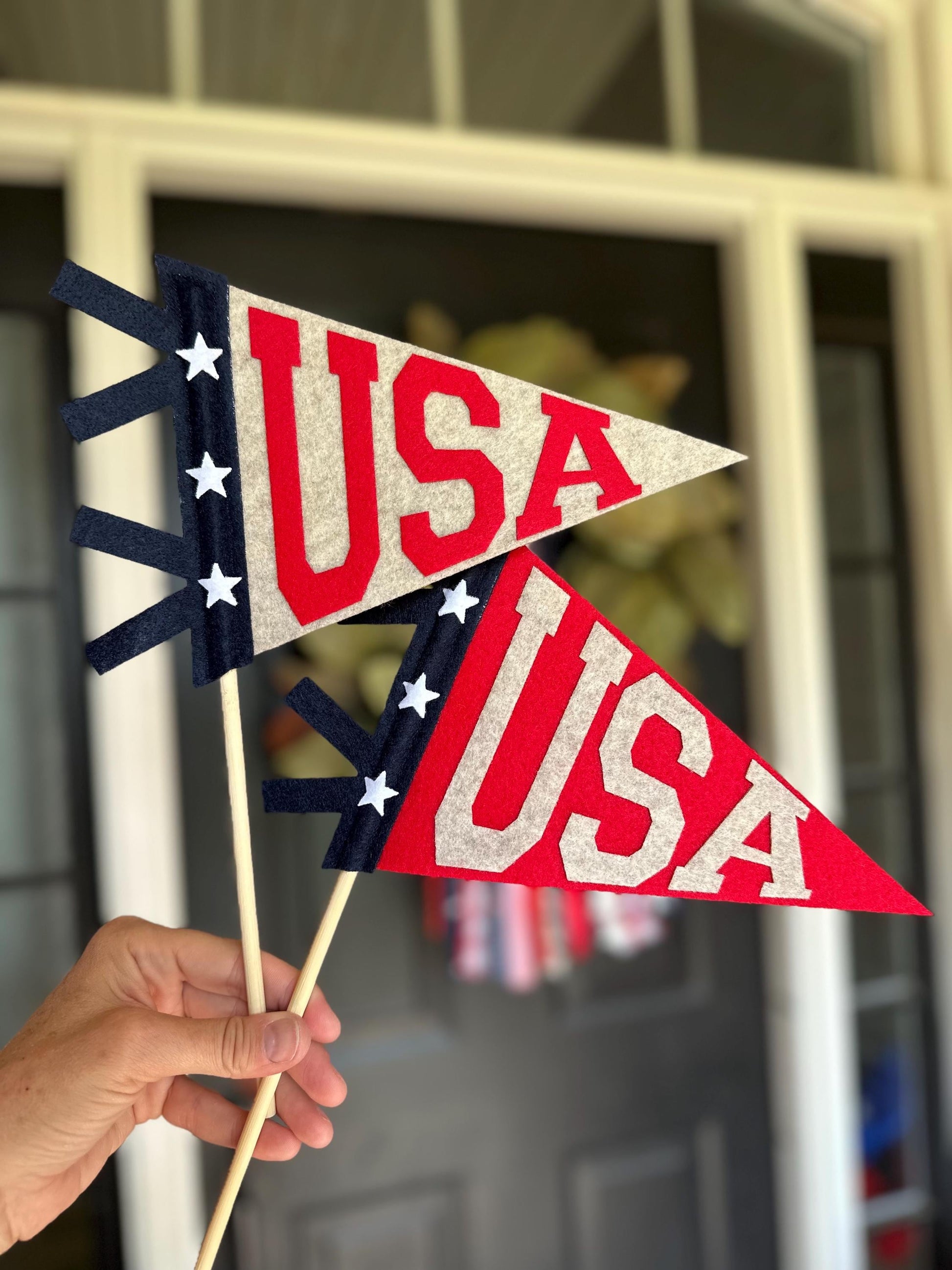 USA pennant flag, red white and blue American Flag, Fourth of July door decor, patriotic summer felt flag