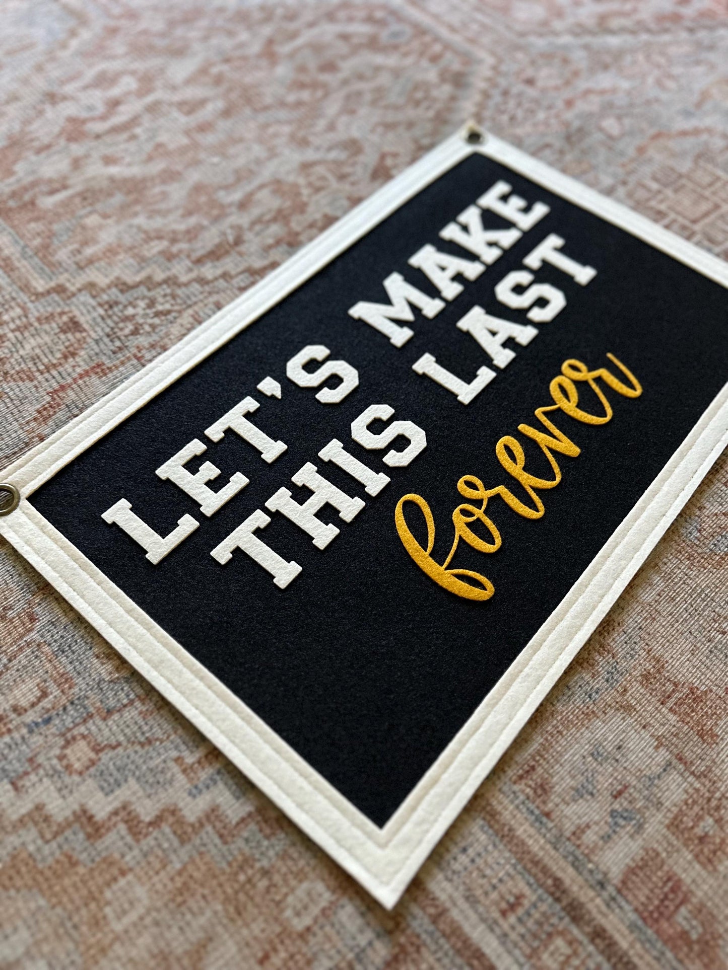 CUSTOM felt rectangle banner with sewn border, choose your own words, vintage wall hanging, felt pennant gift for gallery wall