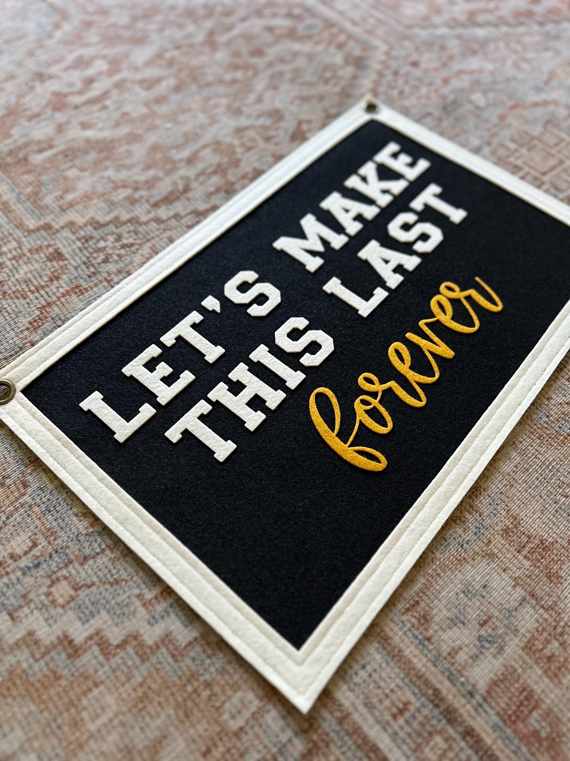 CUSTOM felt rectangle banner with sewn border, choose your own words, vintage wall hanging, felt pennant gift for gallery wall