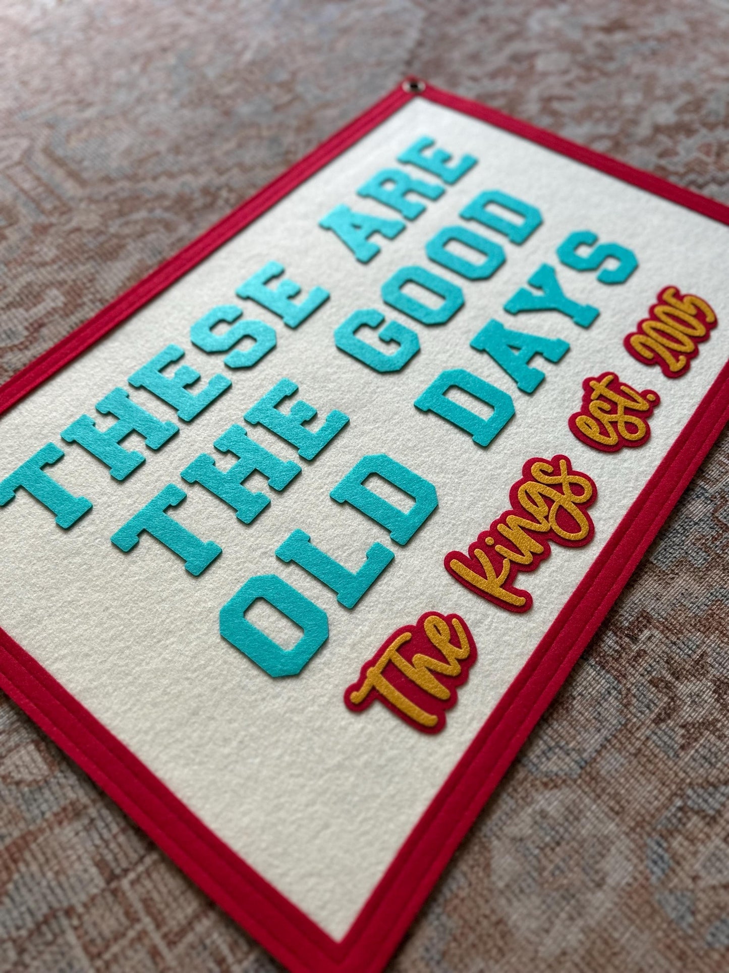 CUSTOM felt rectangle banner with sewn border, choose your own words, vintage wall hanging, felt pennant gift for gallery wall