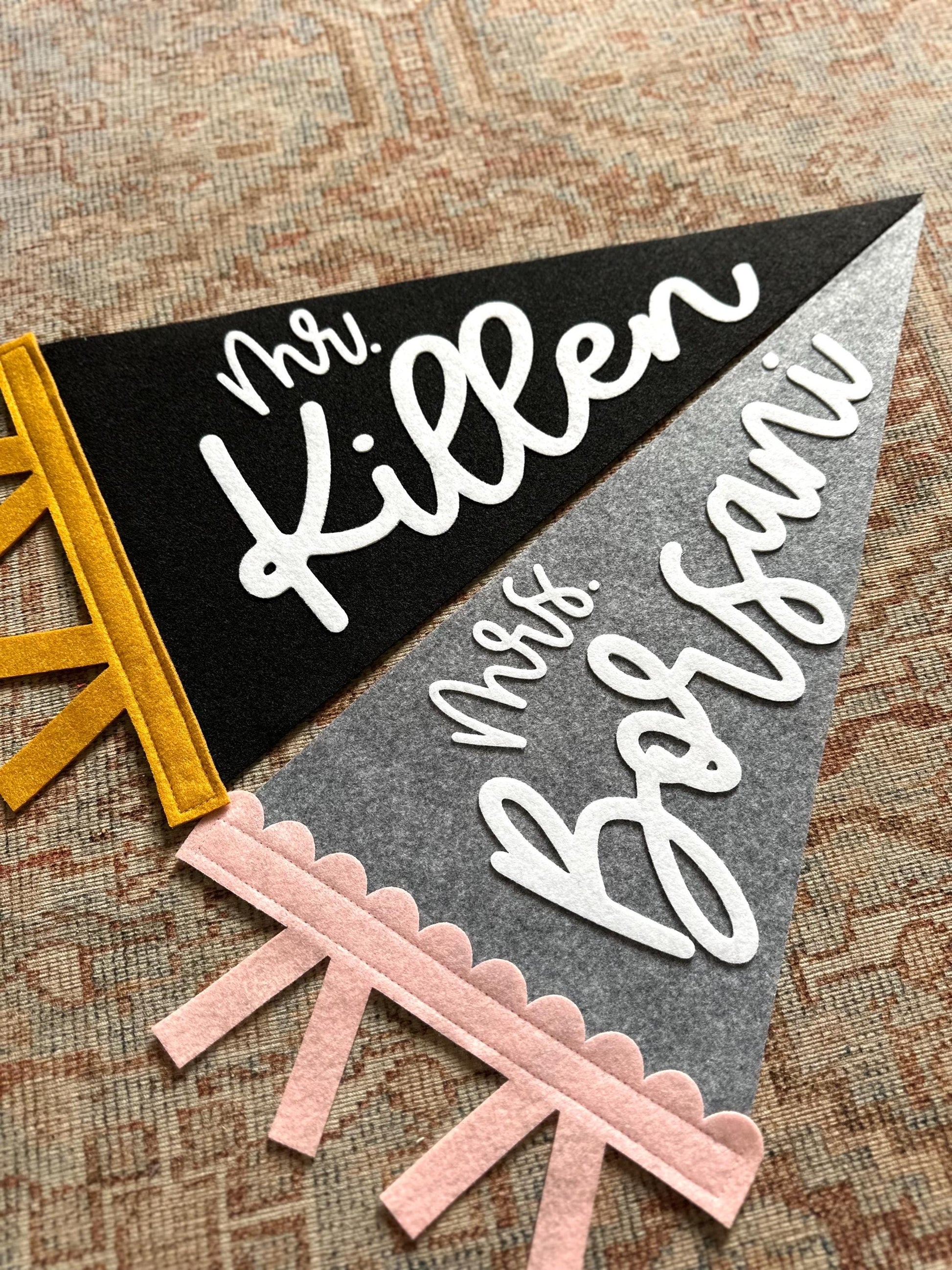 Teacher custom name pennant, personalized teacher gift for classroom door, 18" name flag gift from student