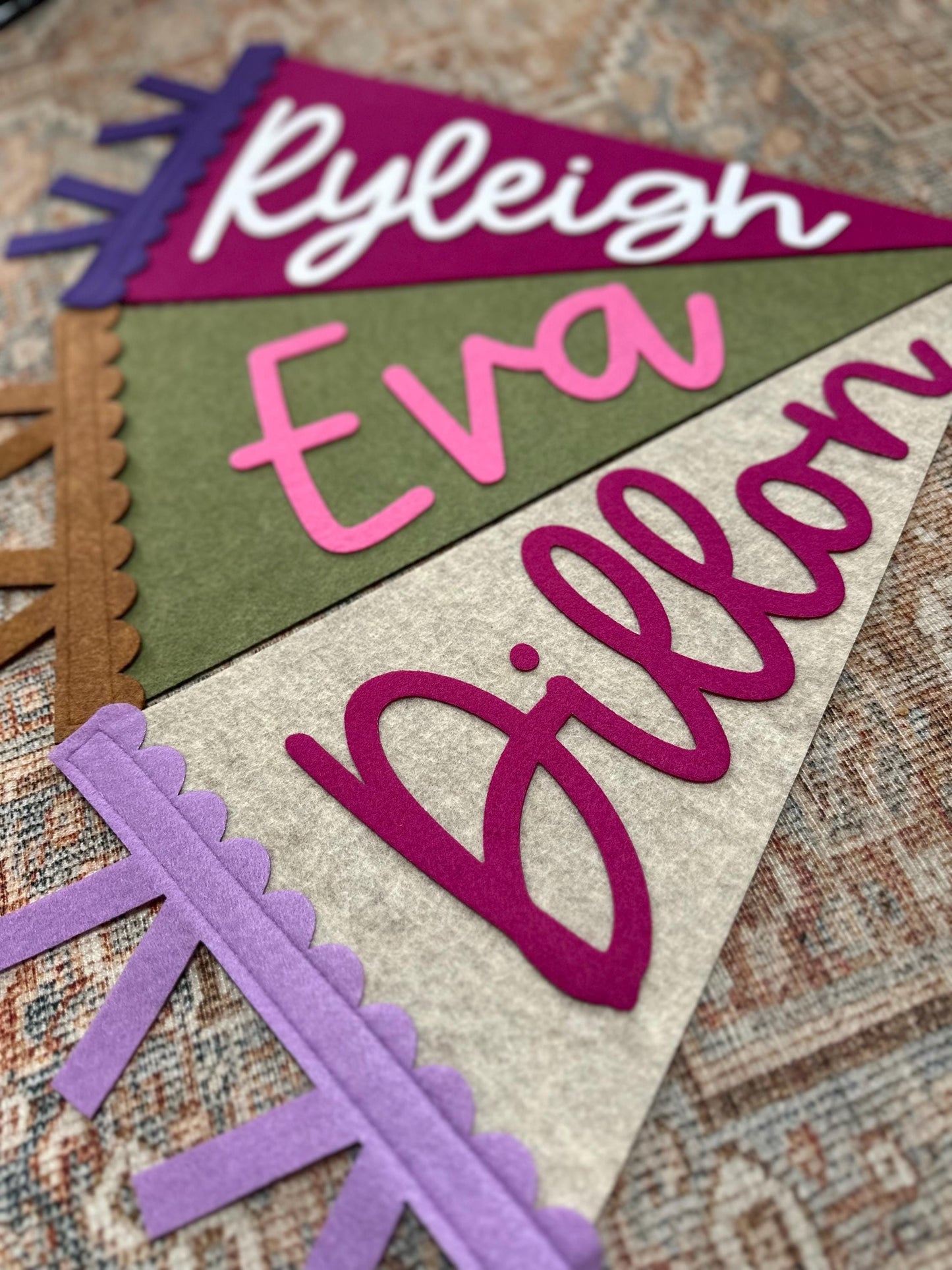 Personalized Scalloped Felt Name Pennant, Baby Girl Gift, Girl room decor