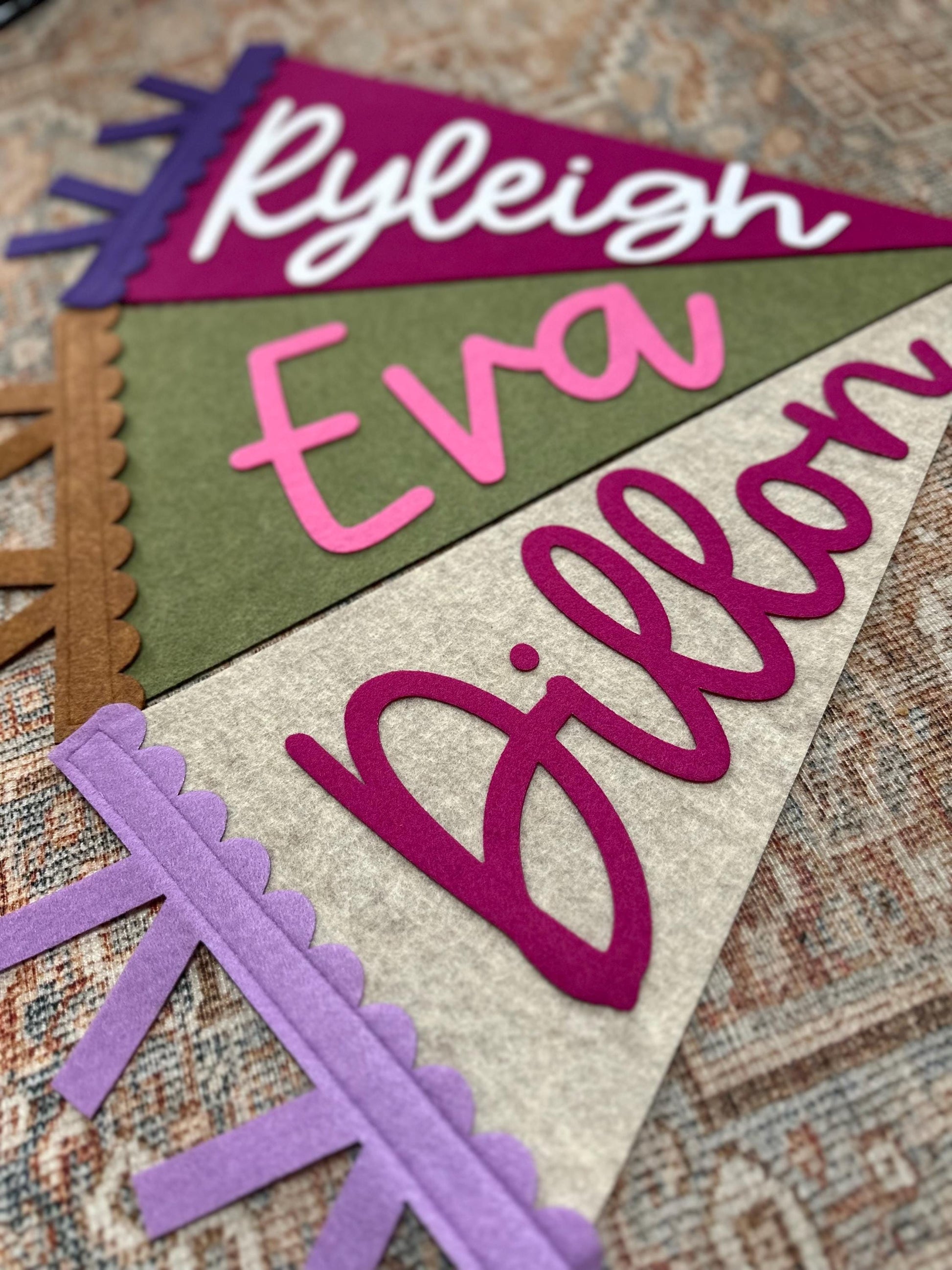 Personalized Scalloped Felt Name Pennant, Baby Girl Gift, Girl room decor