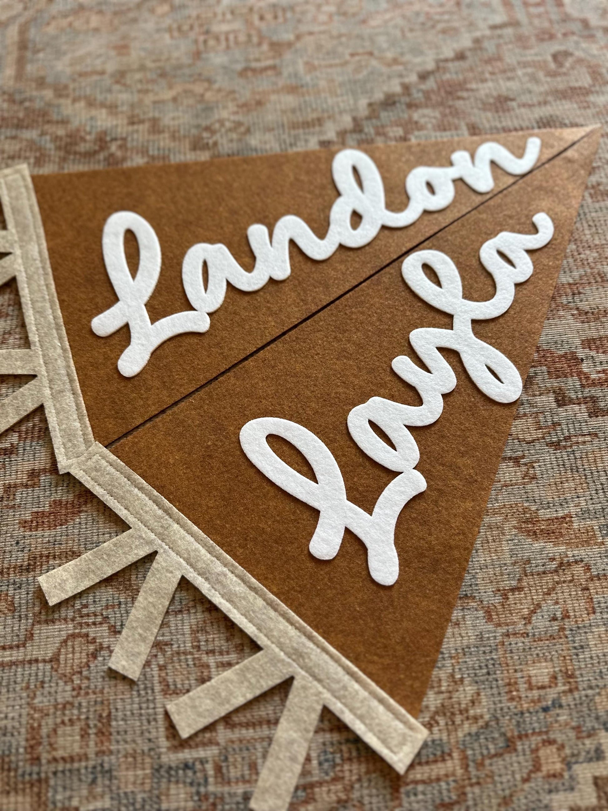 Custom felt name pennant, personalized baby gift, neutral nursery flag, playroom decor