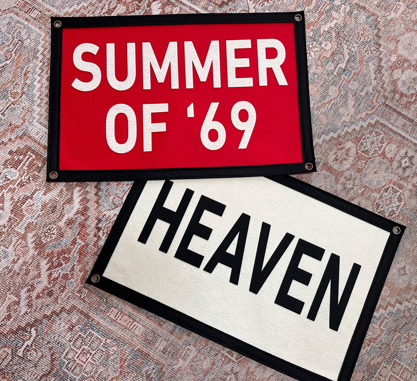 CUSTOM felt rectangle banner with sewn border, choose your own words, vintage wall hanging, felt pennant gift for gallery wall