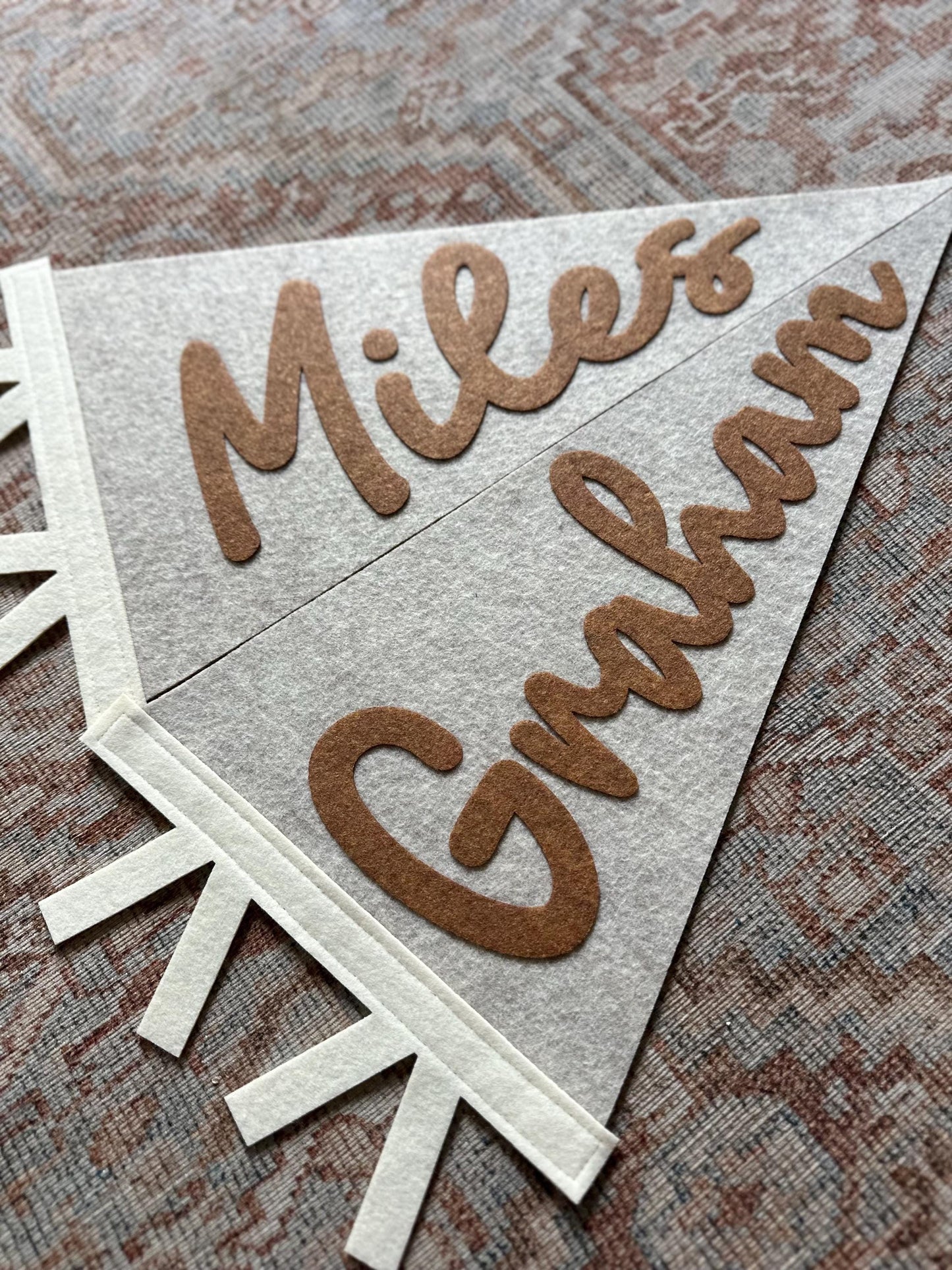 Custom felt name pennant, personalized baby gift, neutral nursery flag, playroom decor