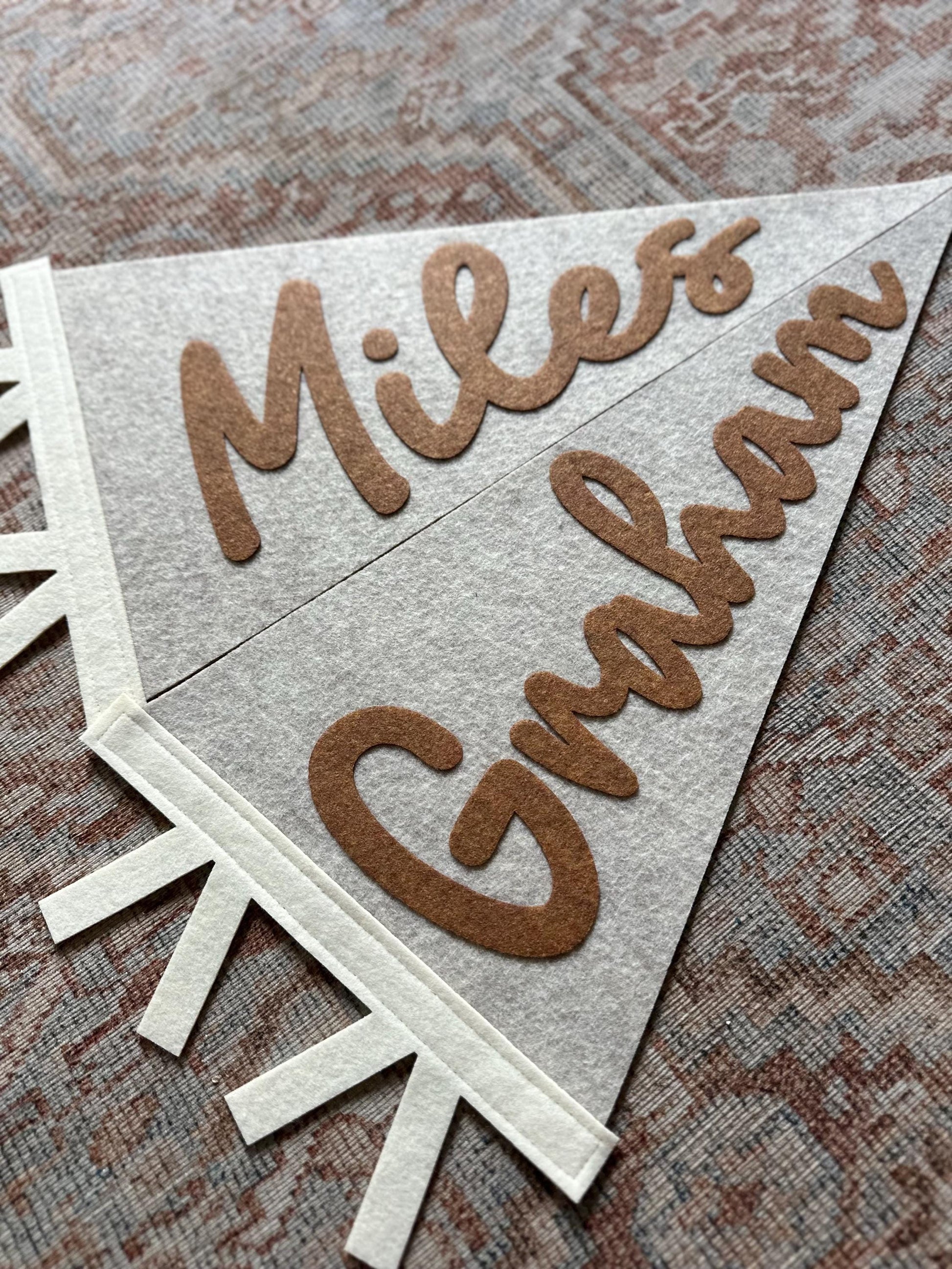 Custom felt name pennant, personalized baby gift, neutral nursery flag, playroom decor