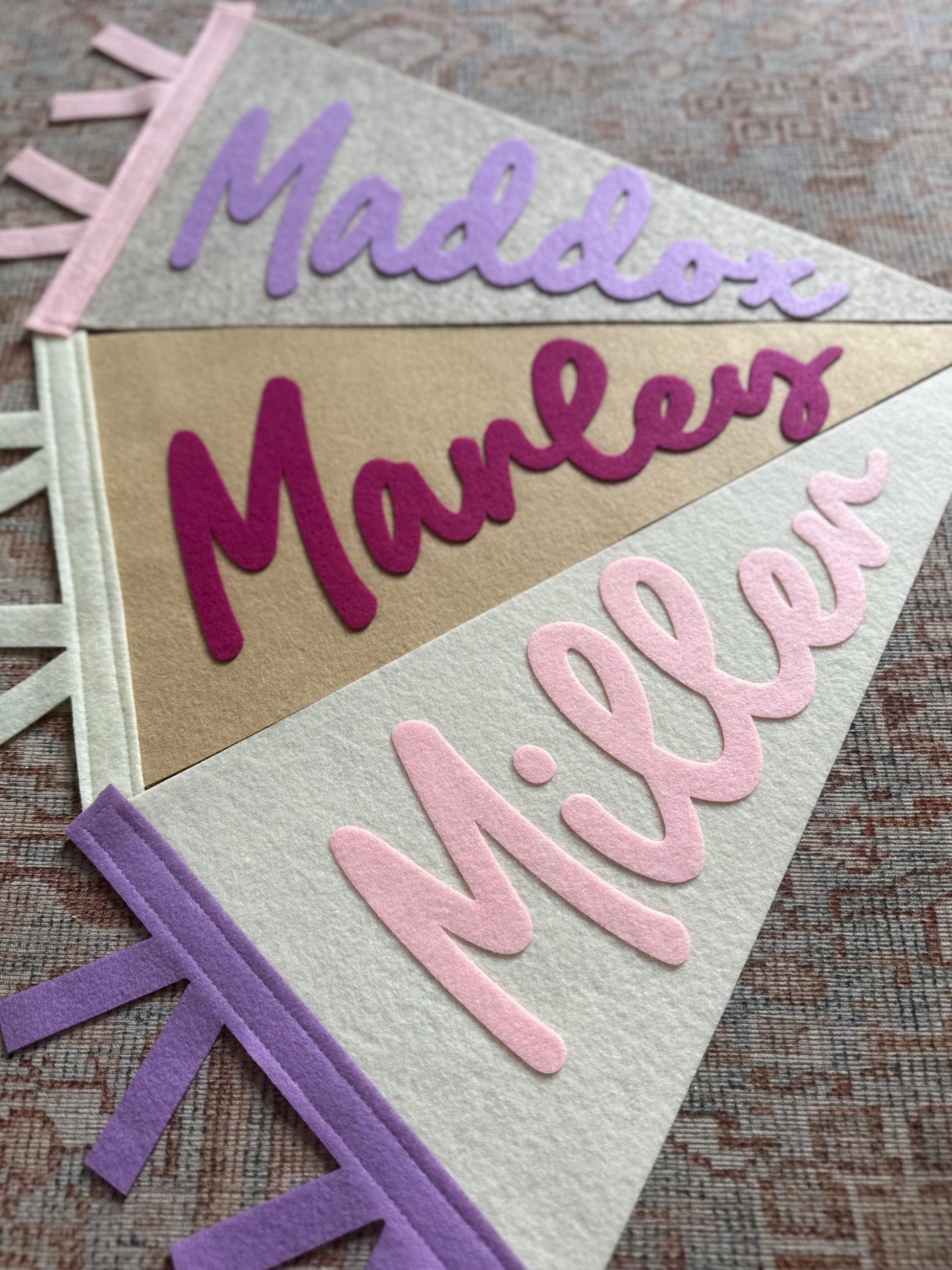 Custom felt name pennant, personalized baby gift, neutral nursery flag, playroom decor