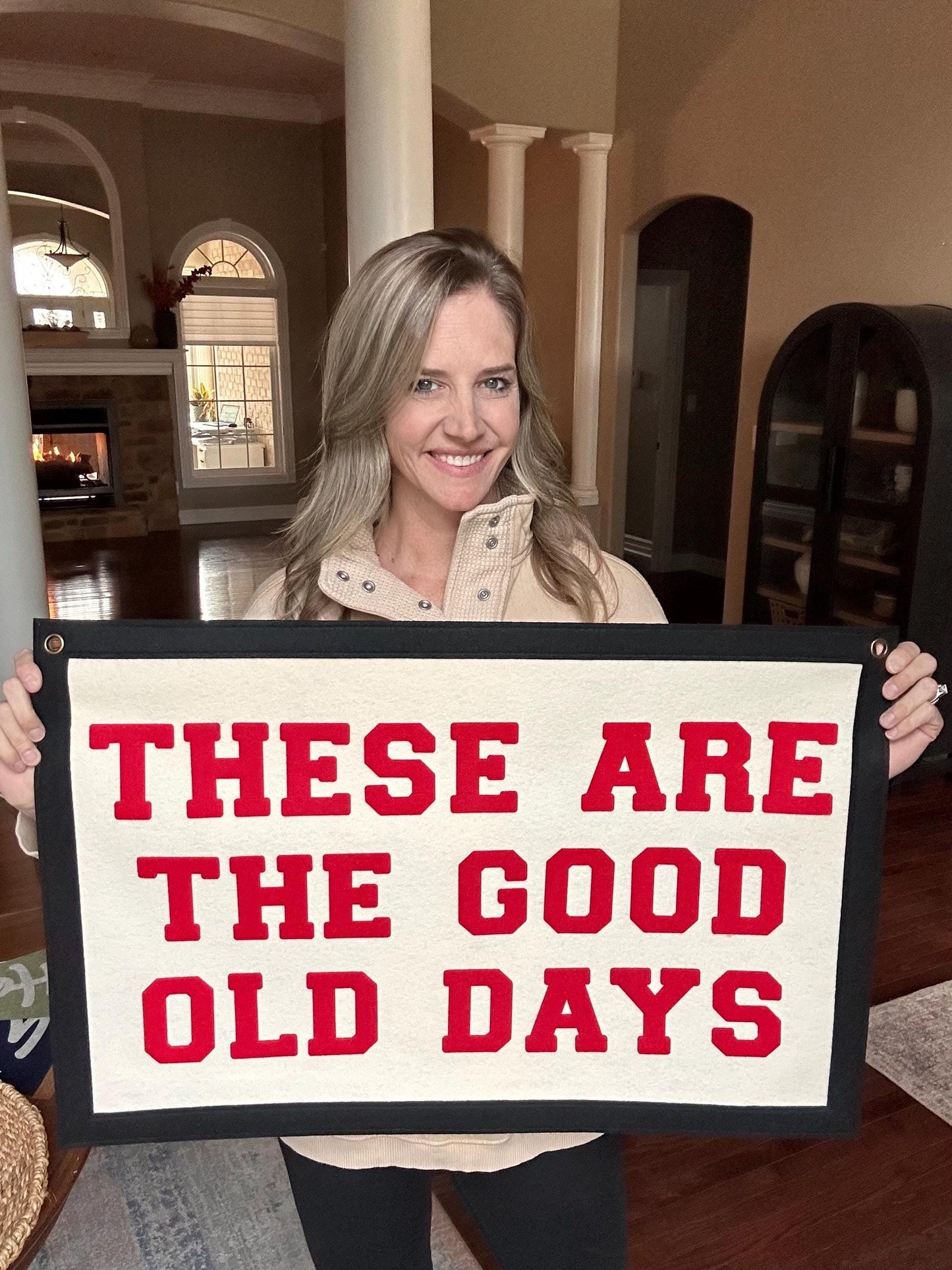 These are the good old days banner, vintage wall hanging