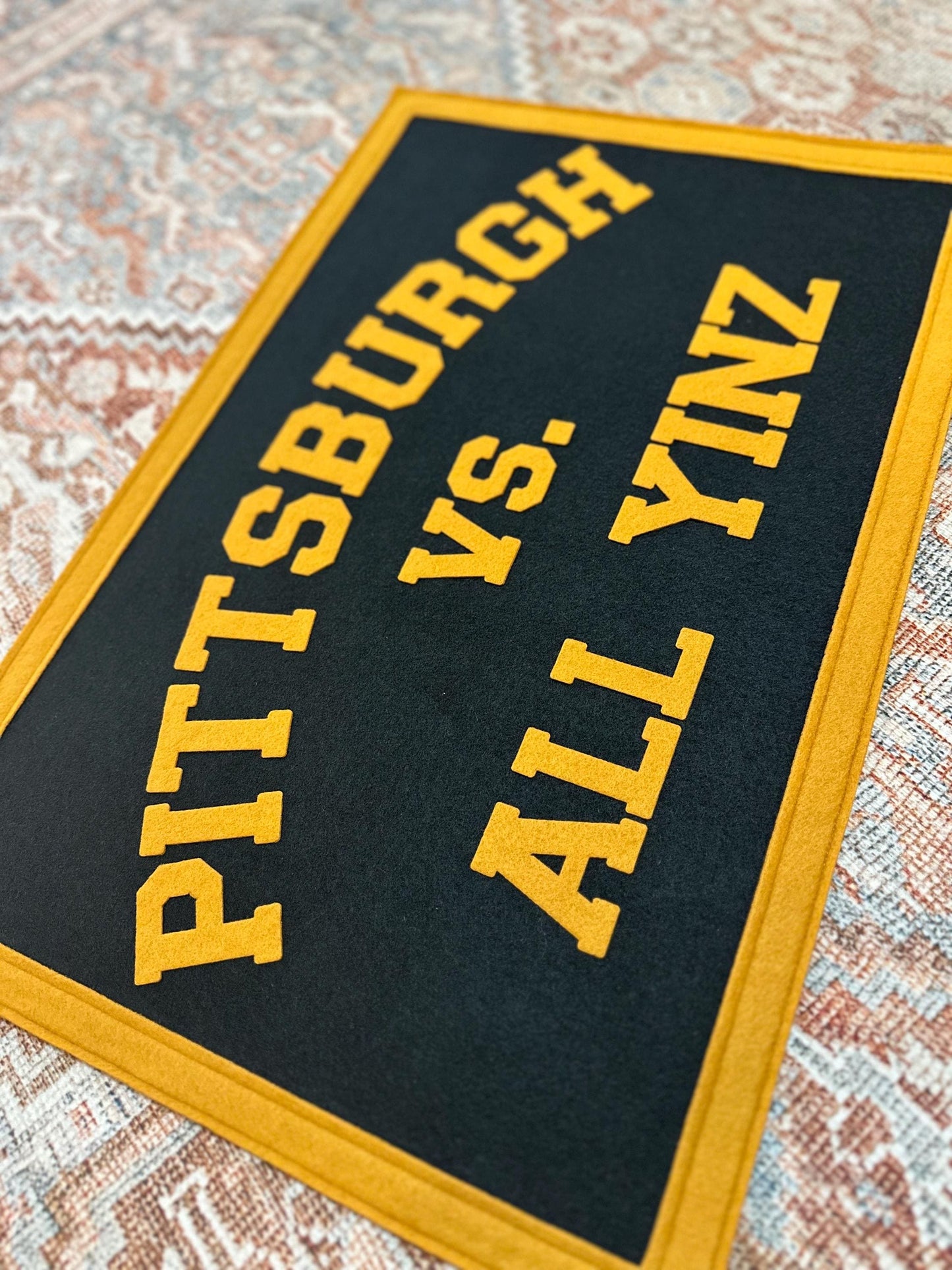 CUSTOM felt rectangle banner with sewn border, choose your own words, vintage wall hanging, felt pennant gift for gallery wall