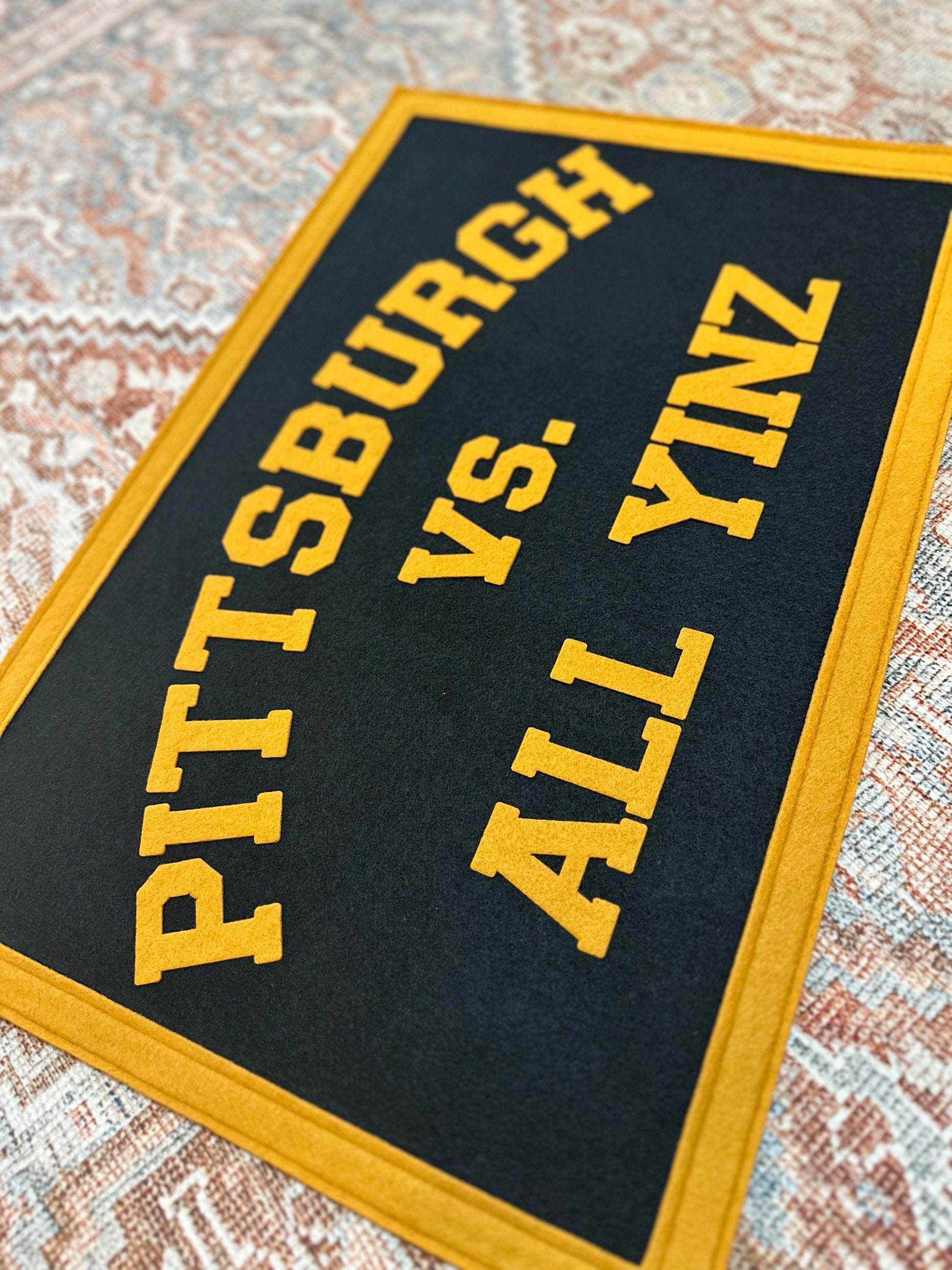 CUSTOM felt rectangle banner with sewn border, choose your own words, vintage wall hanging, felt pennant gift for gallery wall